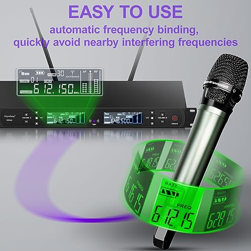 Depusheng DR666 Microfono wireless professionale Karaoke Doppio microfono senza fili palmare, scocca in metallo, ricezione a lunga distanza 100 metri, dedicato per il palcoscenico del bar : Strumenti Musicali