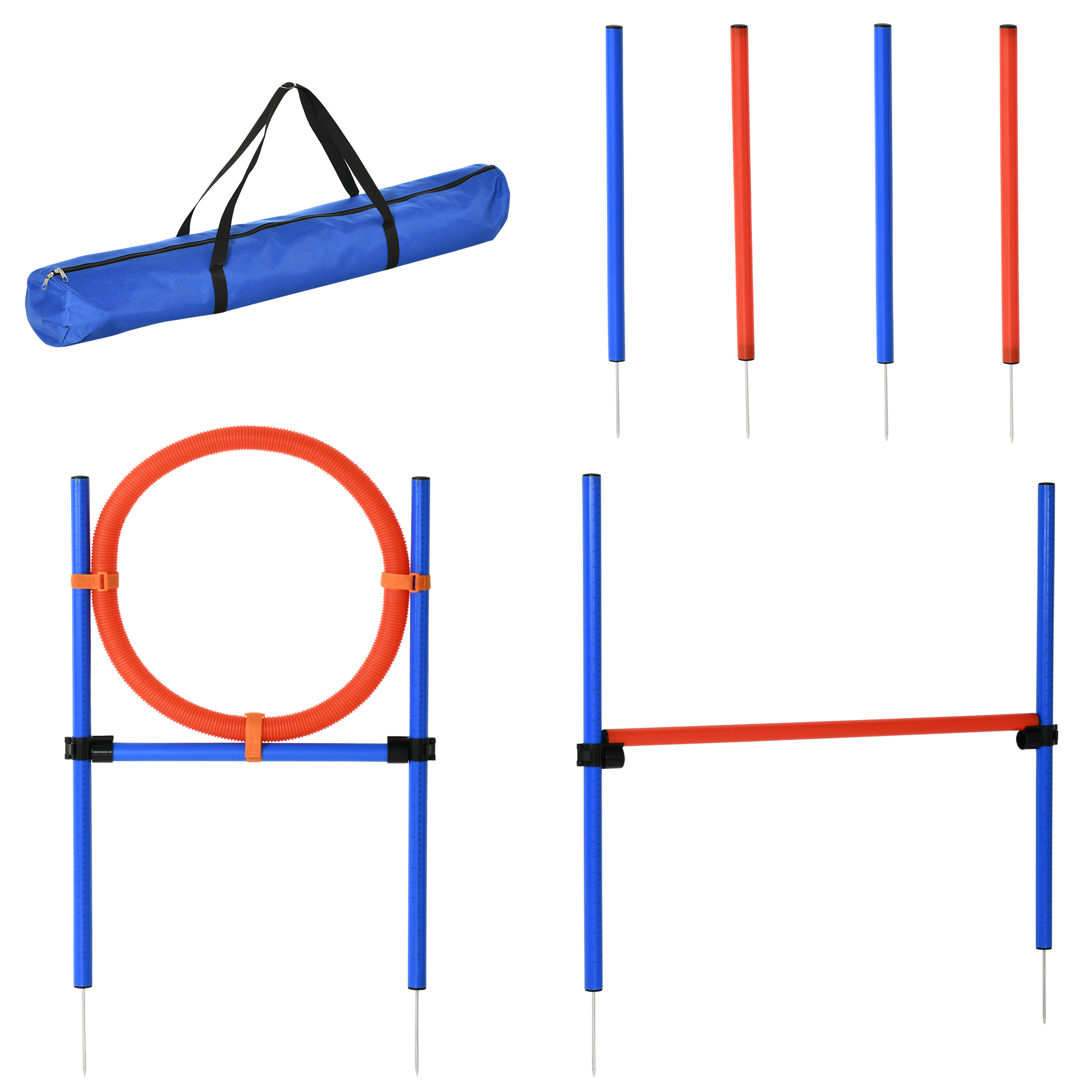 PawHut Hunde-Agility-Trainingsgeräte, Agility-Übungs-Set, Hund Agility Set, Slalom-Hürden-Sprungring für Hunde, 3 in 1 Hundesport Trainingsplatz, Blau+Rot