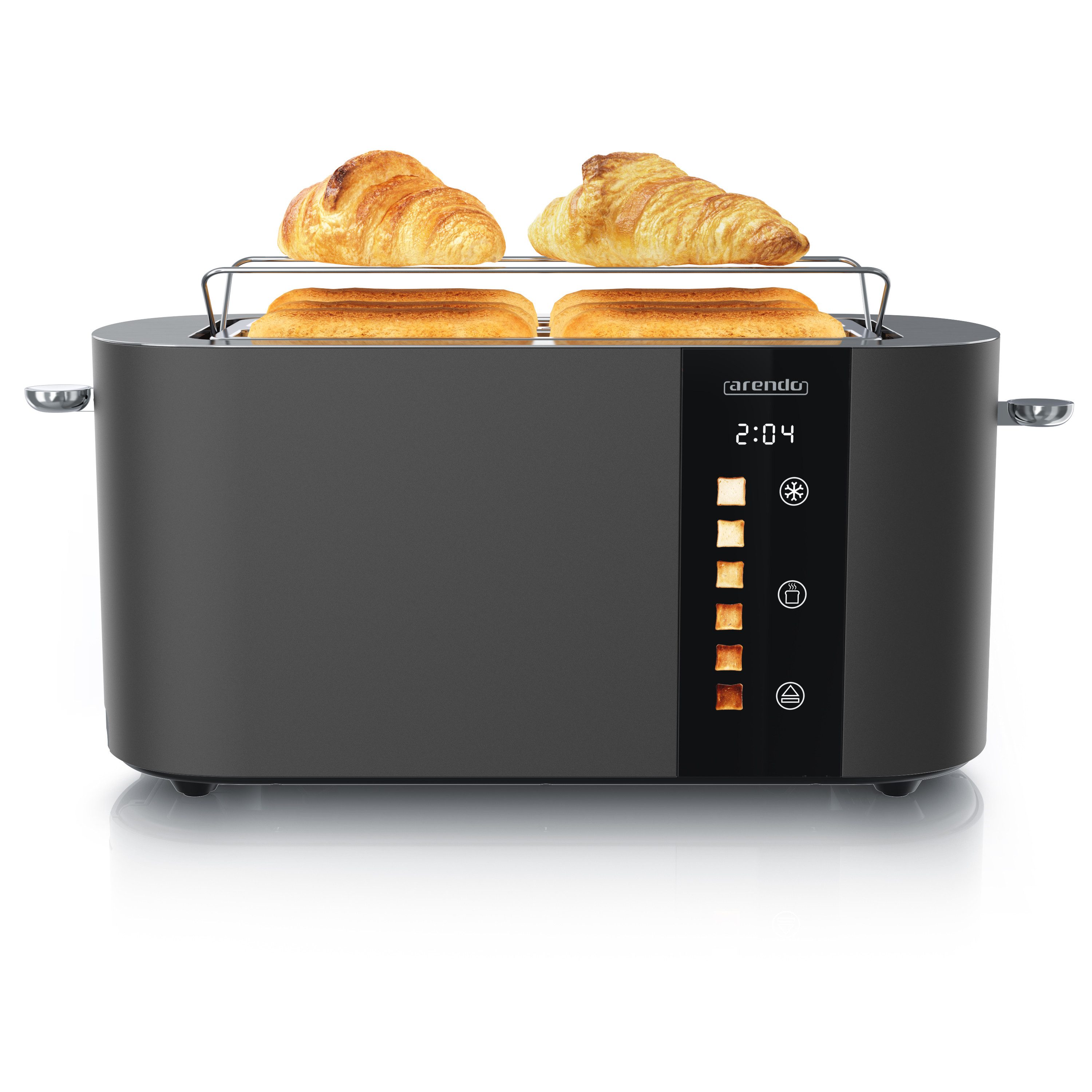 Toaster Edelstahl, Langschlitz, Touch Display, Restzeit & Bräunungsgradanzeige