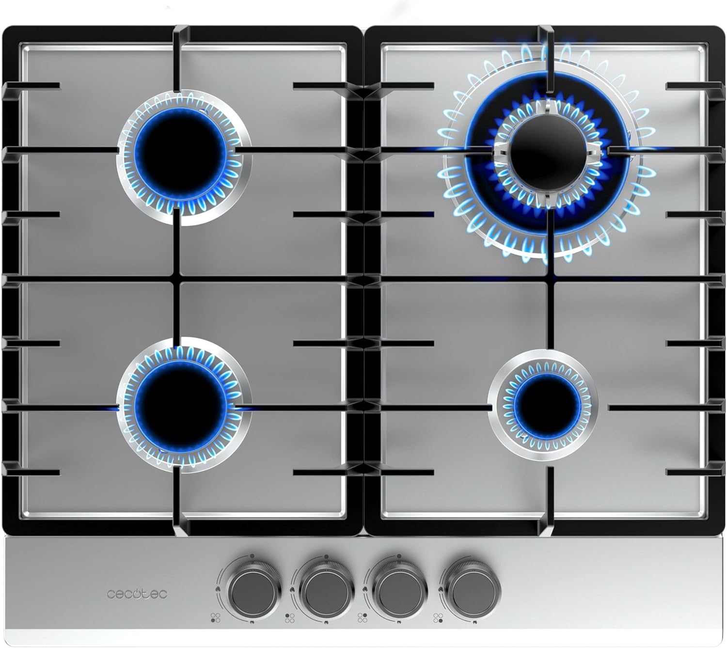 Cecotec Bolero Squad G 3200S Stainless Steel Gas Hob, 6250W, 3 Burners, Stainless Steel, Individual Cast Iron Grills, Triple Crown WOK Burner, Electric Ignition, Valve Safety System