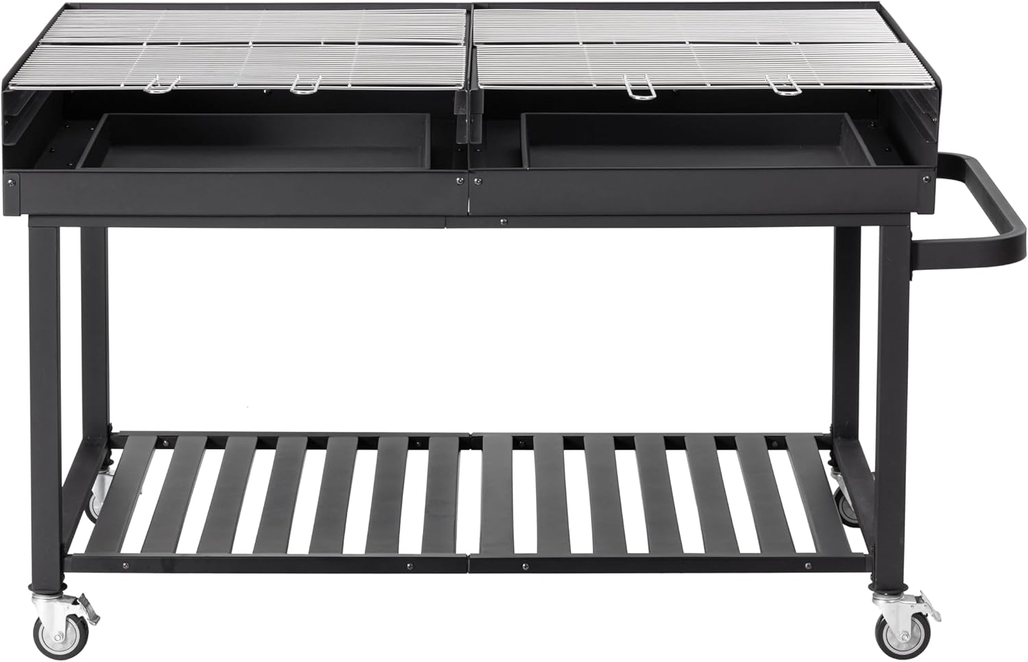 METRO Professional Barbecue a Carbonella Deluxe XL, Acciaio Inox/Acciaio, Griglia Regolabile in Altezza, Paravento, 4 Ruote, Copertura Inclusa, Nero