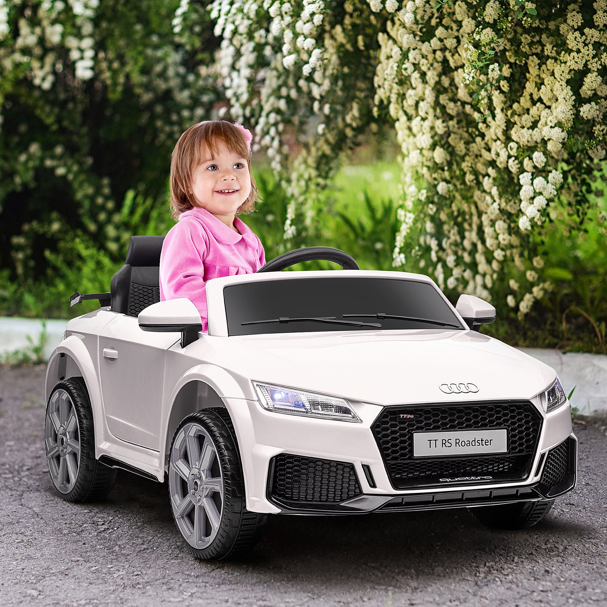 Kinder-Elektroauto Audi TT RS Roadster, 3 km/u, Afstandsbediening, LED, USB, Wit