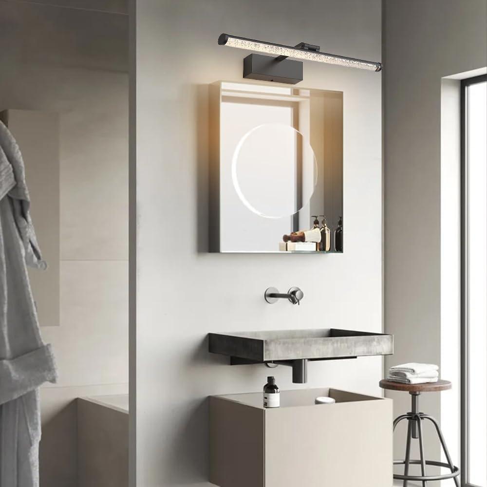 Wandleuchten/Dekorationsleuchten, 4000K LED-Waschtisch-Lichtleiste, um 180° drehbar, mit Kristallblase(Dark,40cm)