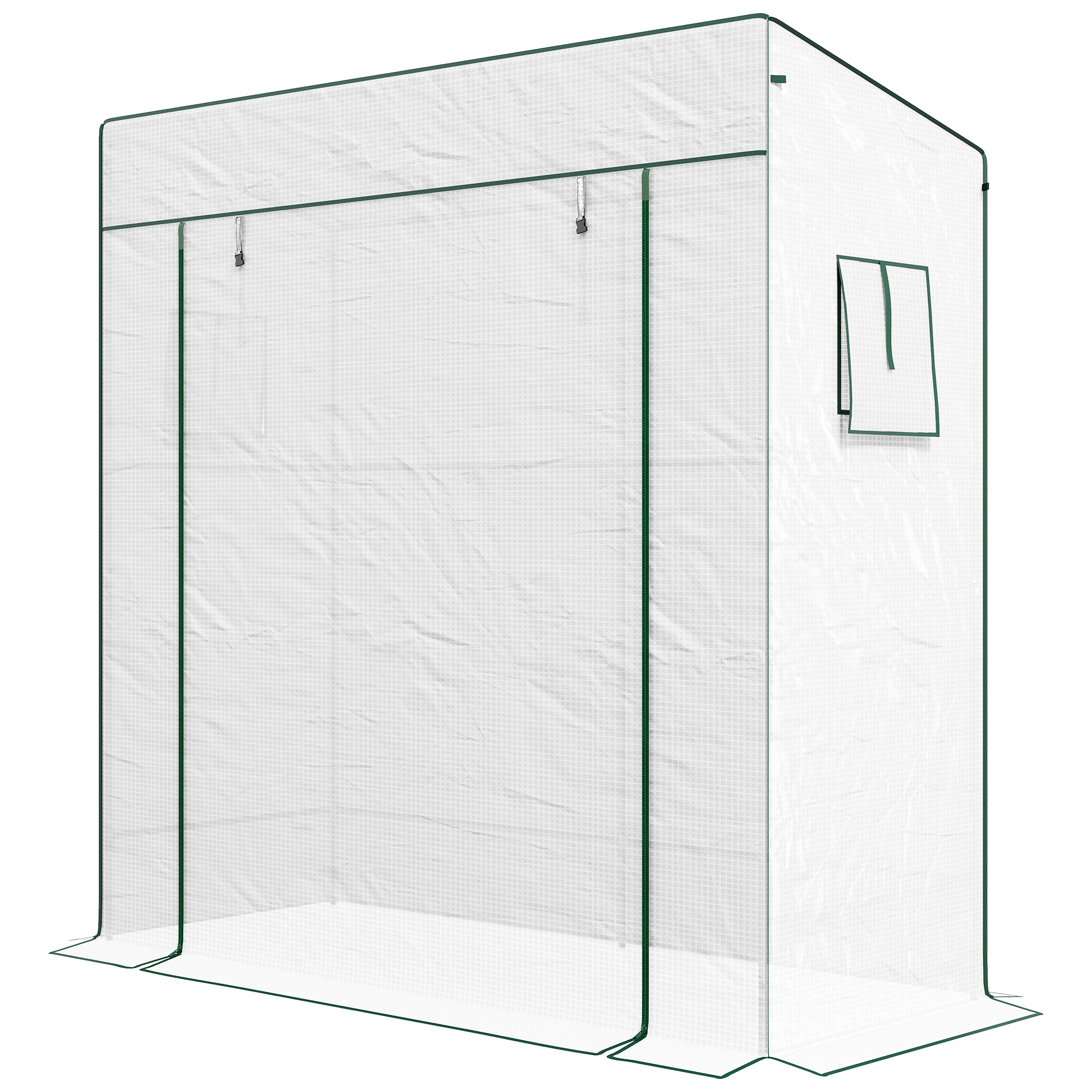 Outsunny Anlehntes Garten Gewächshaus mit 1 aufrollbaren Tür, verstärkte PE-Folie, 2 Fenster, Maße 196L x 77B x 197/178H cm