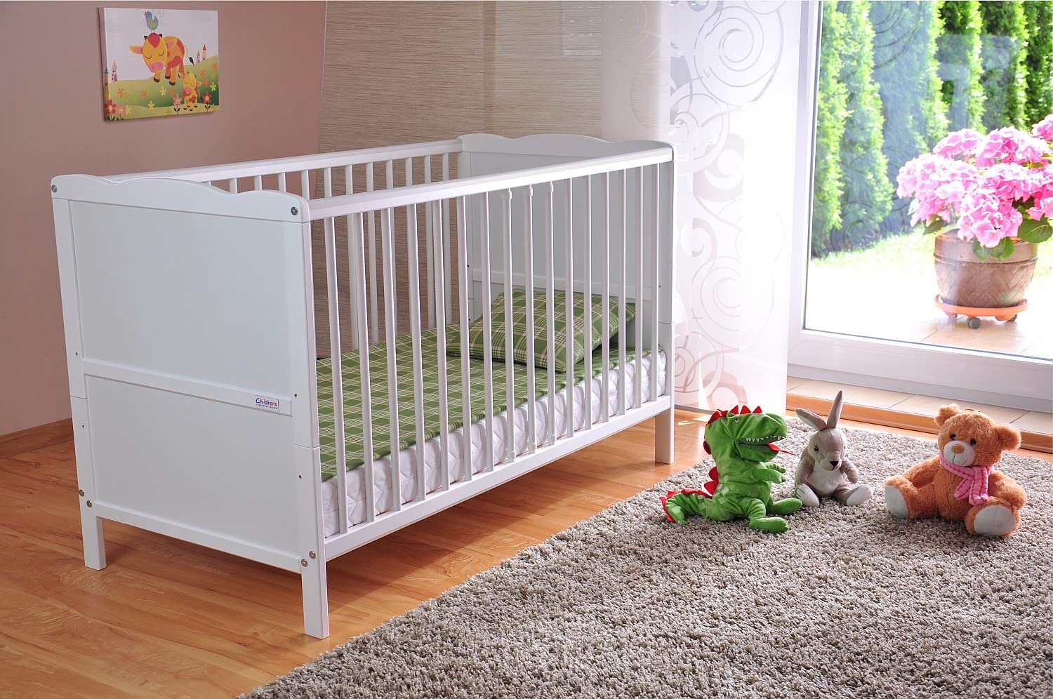 Marsell Baby Gitterbett Aloe Vera Schaummatratze Zahnschienen höhenverstellbar Weiß umbaubar zum Juniorbett