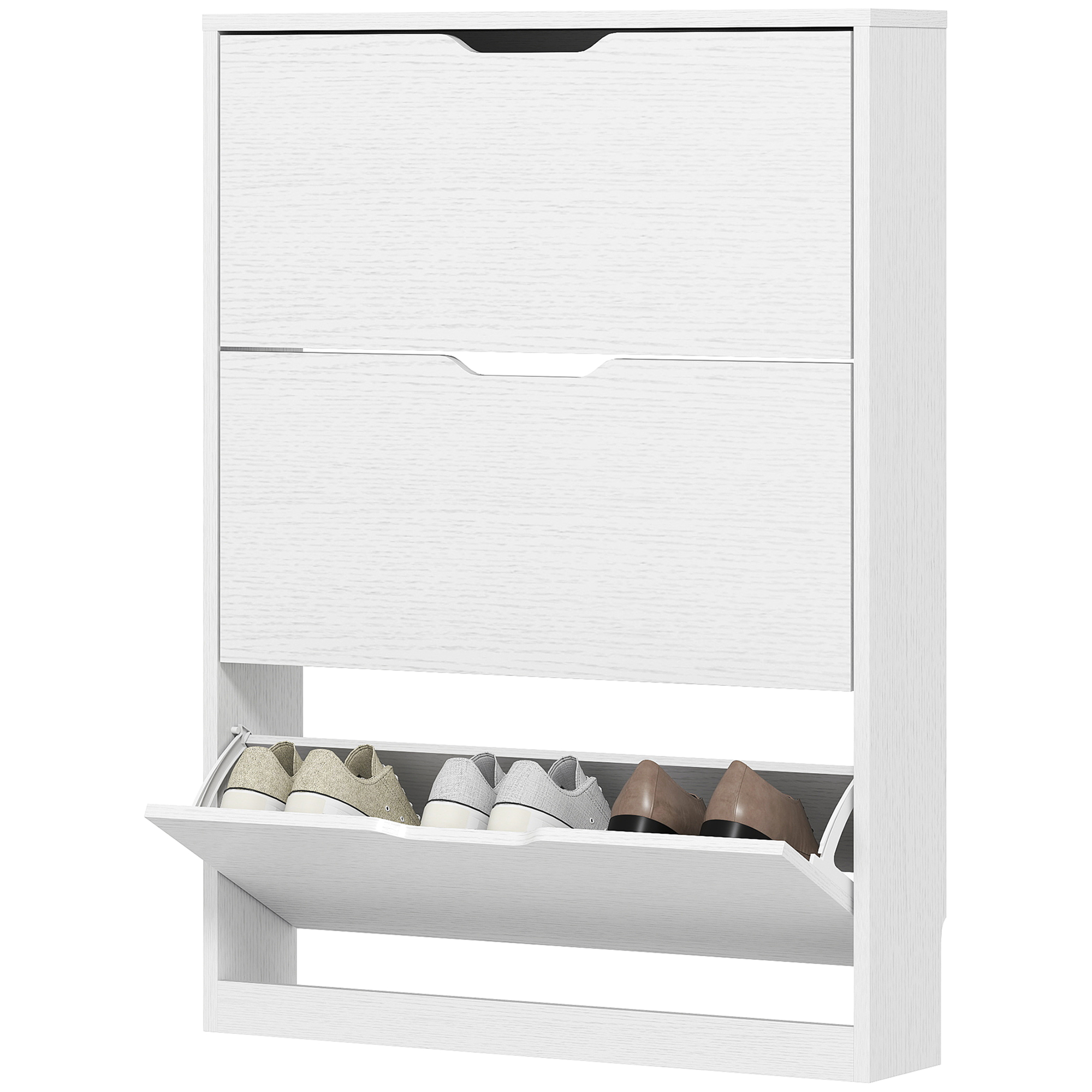 HOMCOM Schuhschrank mit 3 Klappschubladen, für bis zu 12 Paar Schuhe, Spanplatte, 80 x 17 x 108 cm, Weiß