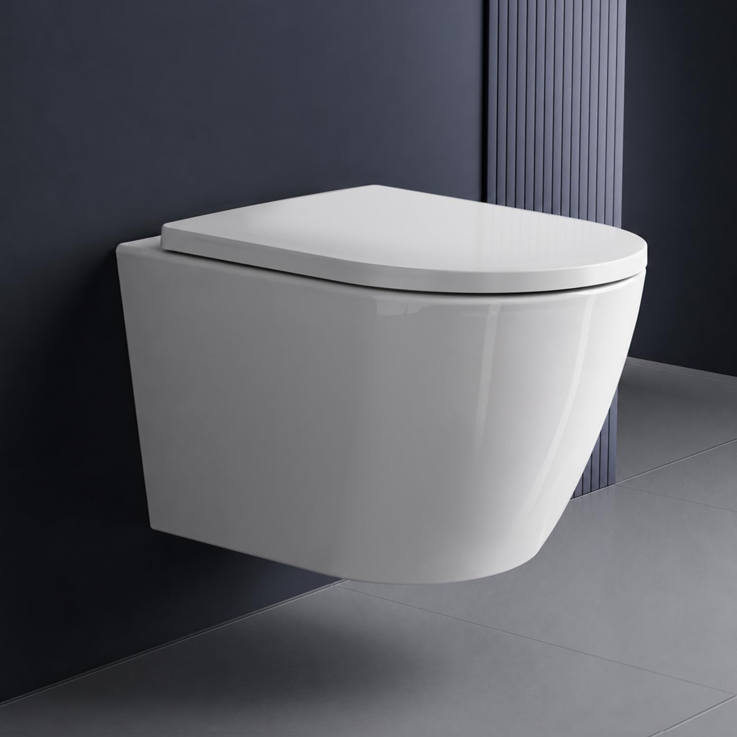 Hänge-WC spülrandlos mit 360° Tornado-Spülung, 3–4,5 l Wasserverbrauch, 58 dB leise und Soft-Close-Absenkautomatik, weiß