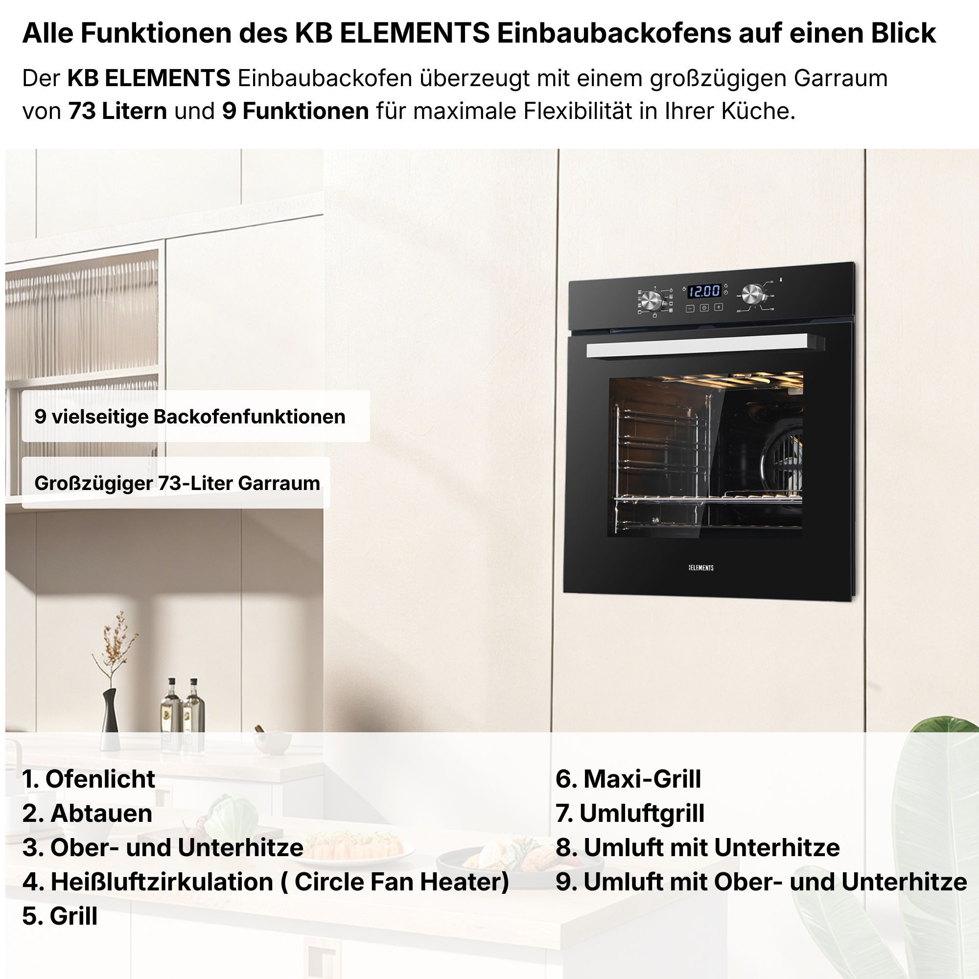 Induktions Herd-Set KB-ELEMENTS Herdset Backofen 60cm, Kratzfestes Induktionskochfeld 60cm