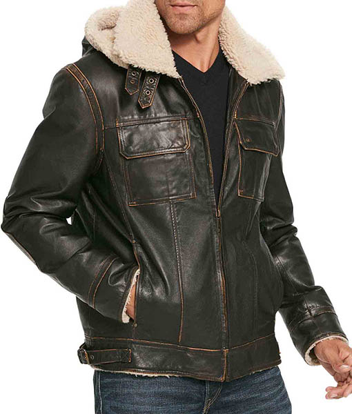 Men’s B3 W Classic Shearling Leather Jacket with Hoodie