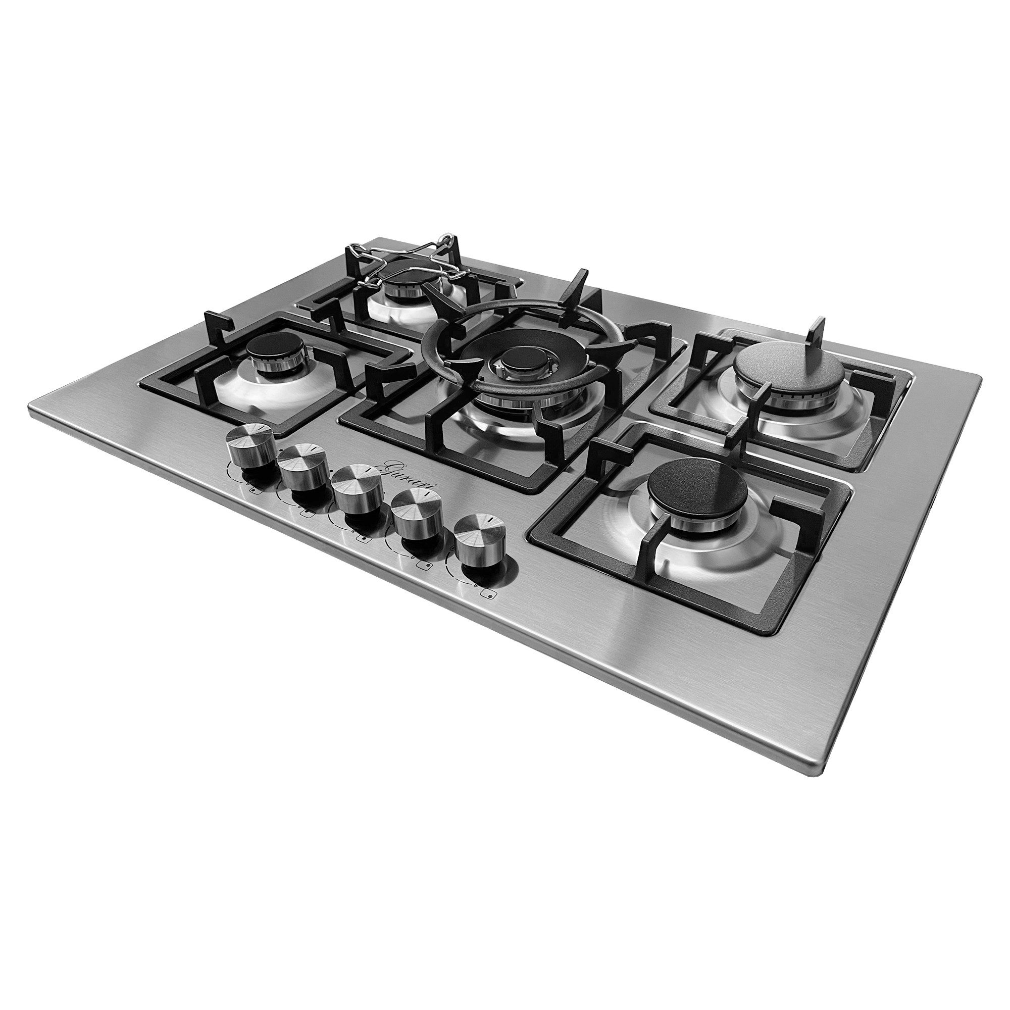 Gas-Kochfeld GCH FQ755VTGC 75 cm, Edelstahl, 4,0 KW WOK, 5 Gasbrenner,Erdgas, FL.Gas