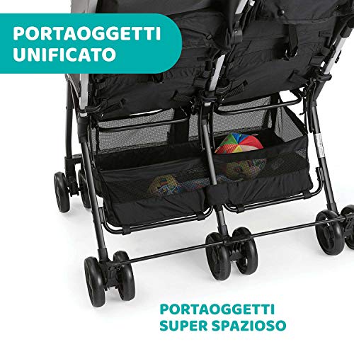 Chicco OHlalà Twin Passeggino Gemellare Doppio da 0 Mesi a 15 kg, Passeggino Leggero Reclinabile e Pieghevole, Poggiagambe Regolabili, Parapioggia e Capottina Estendibile Silver Cat, Grigio : Amazon.it: Prima infanzia