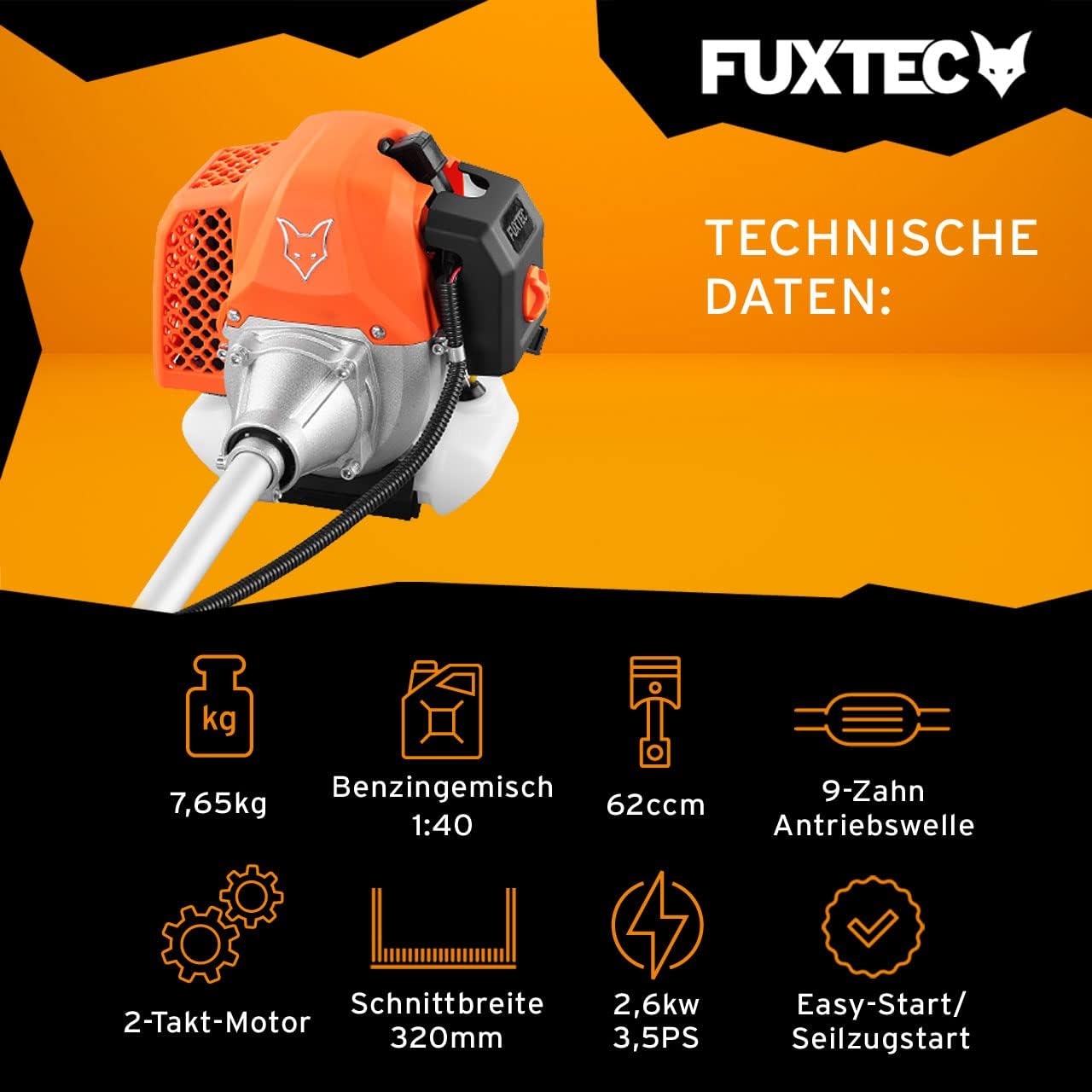FUXTEC Benzin Motorsense FX-MS152 mit 52 cc, 2in1 Multitool, Profi-Tragegurt und 3 PS Leistung Trimmer Rasentrimmer Freischneider fs Faden 2-Takt, getestet in der Oberklasse mit Note 1,4 Easy Starter