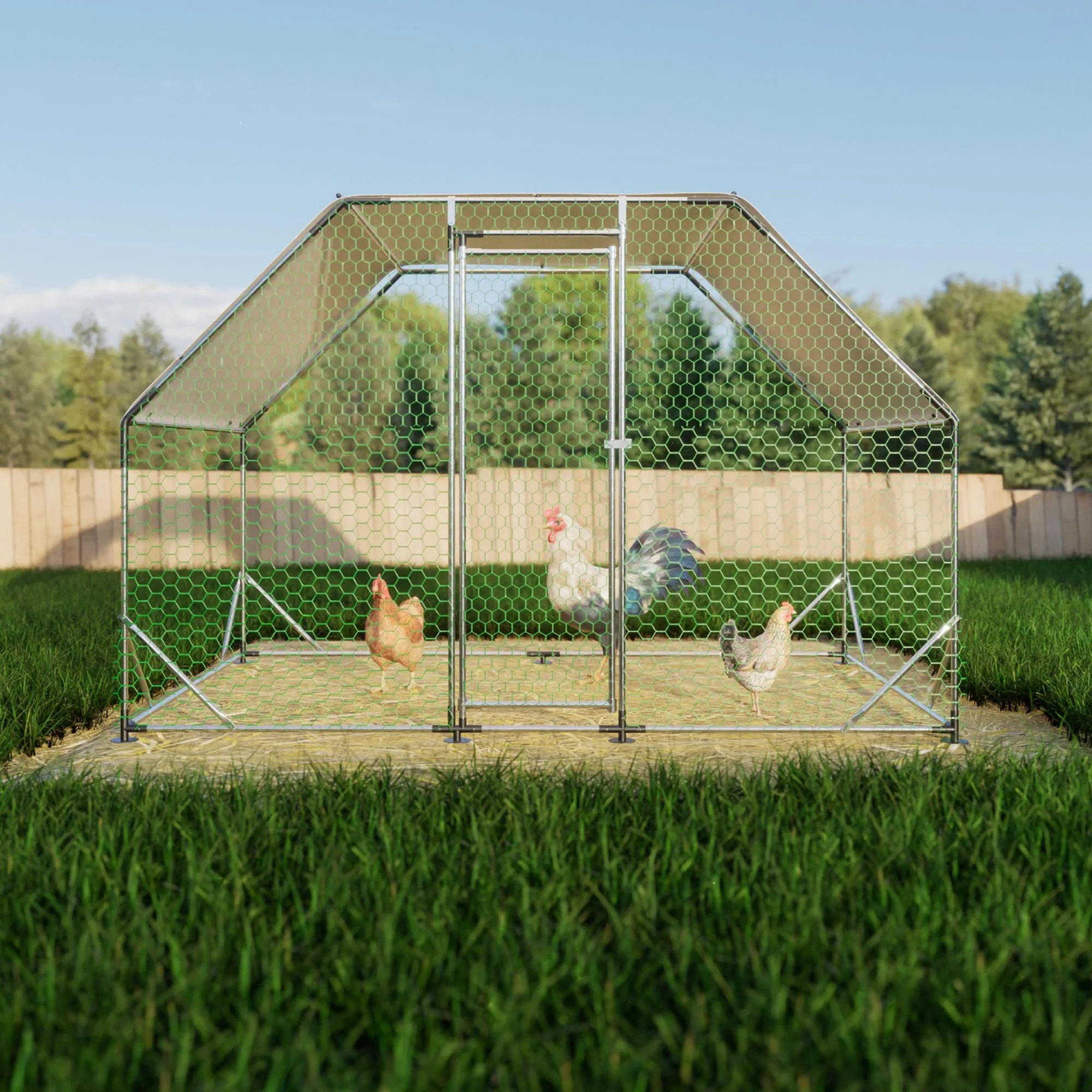 Seizeen Large Walk in Chicken Coop, Weatherproof & Sturdy Metal Hen House for 6 8 Chickens, 10FT with Easy Access & Versatile Use