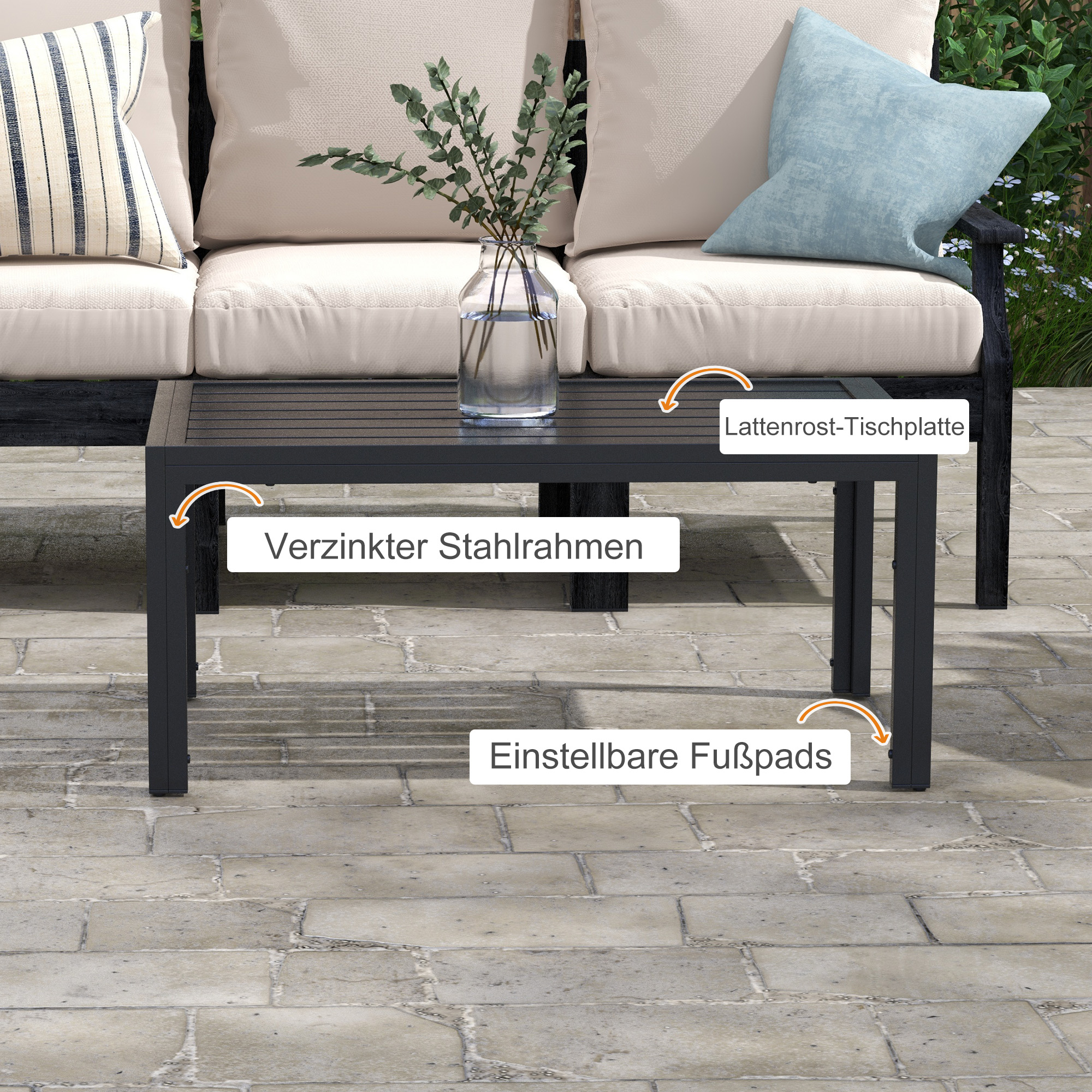 Outsunny Bijzettafel Balkontafel van Staal Rechthoekig Koffietafel Weerbestendig Tuin 101,5x61x46 cm Zwart
