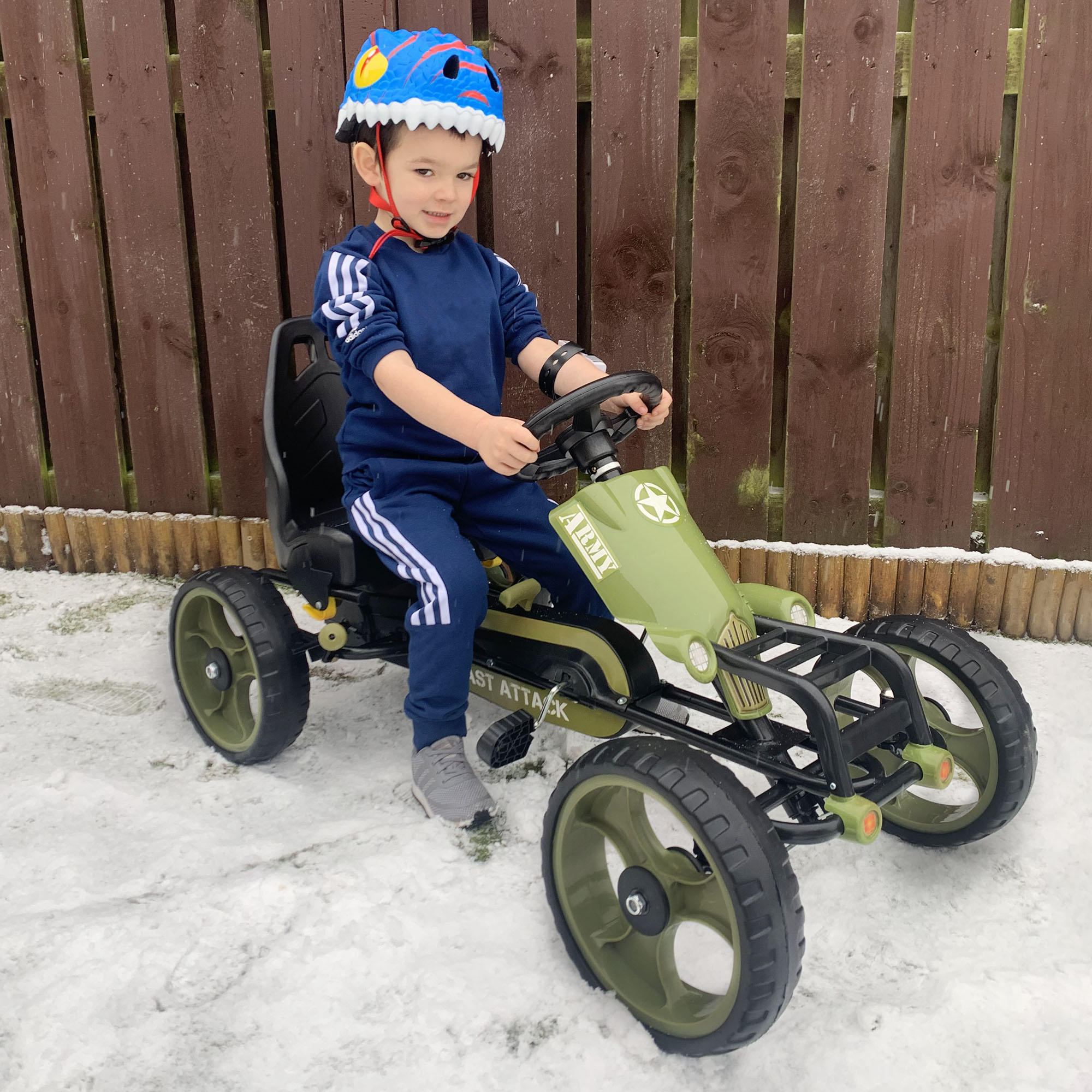 Skelter met handrem kinder trapauto Trapvoertuig vanaf 3 jaar groen