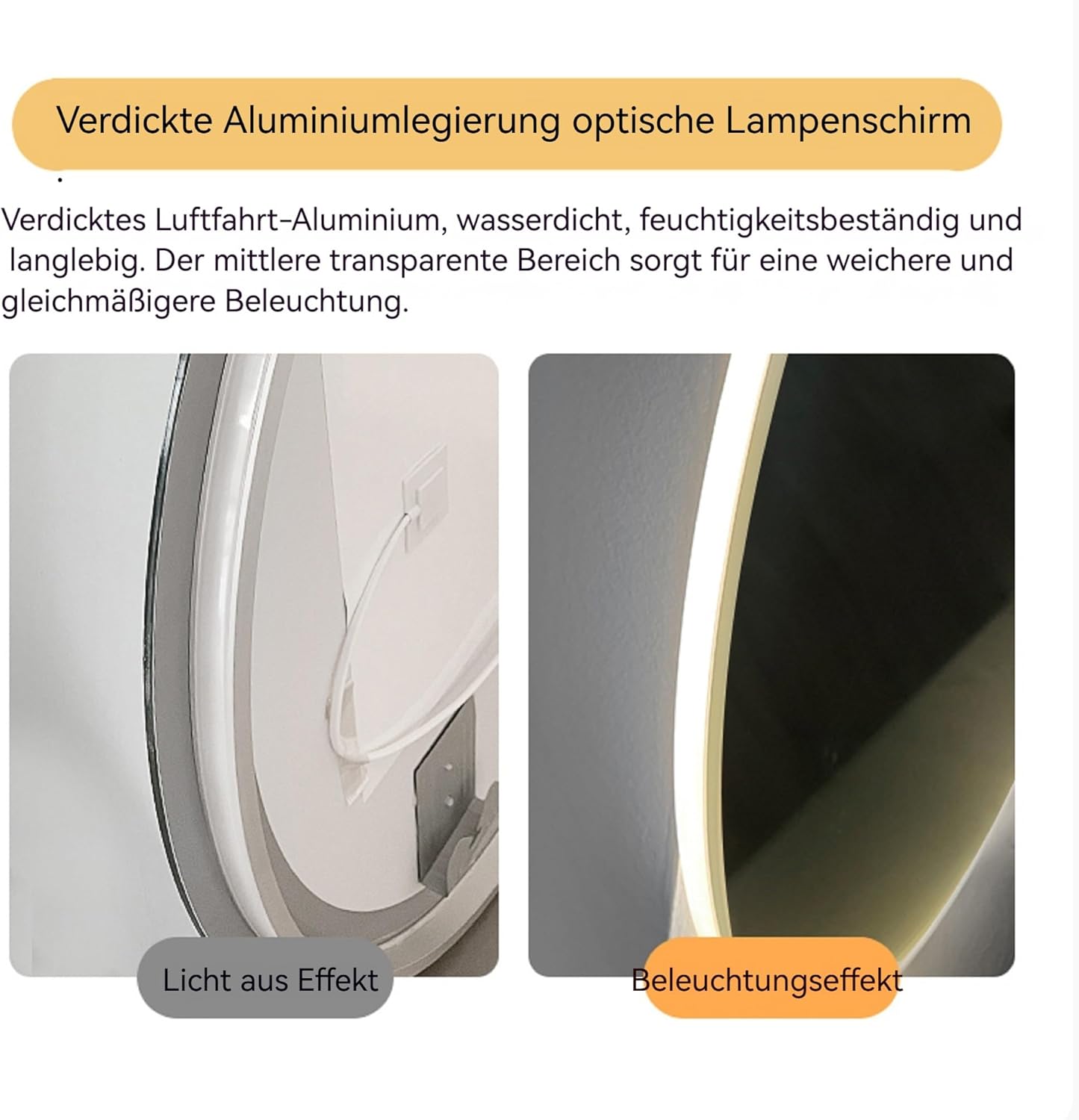 Tidyard 70 cm LED Rundspiegel, 3-farbige dimmbare Beleuchtung, Anti-Beschlag-Funktion, für Bad und Schlafzimmer