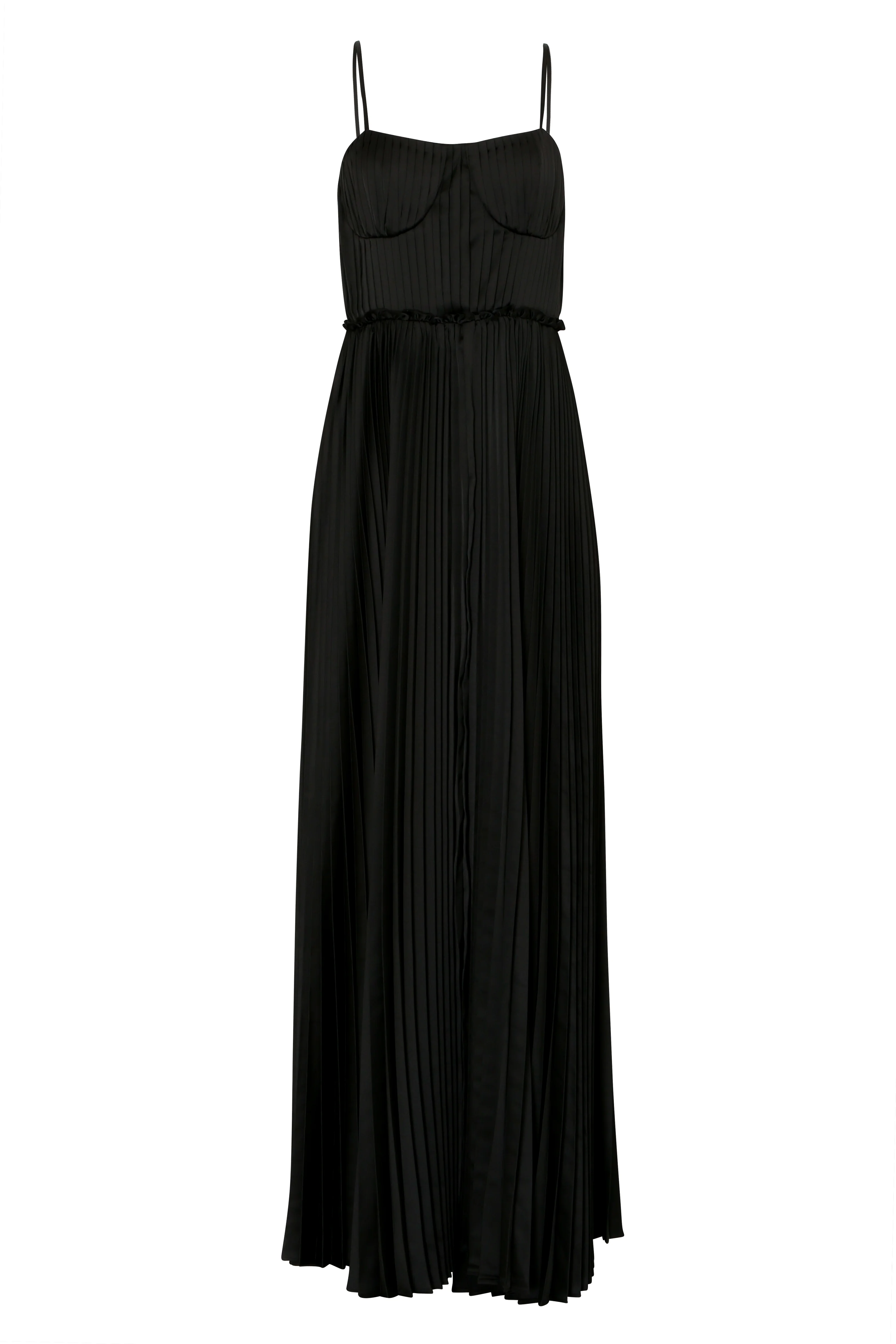 Black Satin Pleated Maxi Dress