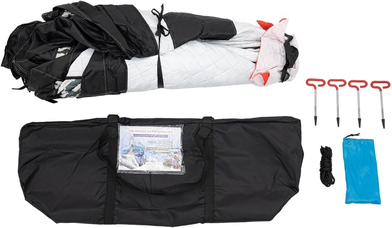 COUCHO Tragbarer Schutz for Eisangeln, Winter-Eisangelzelt for 3–4 Personen, warmes Outdoor-Pop-up-Camping-Eisangelzelt aus Baumwolle mit Tragetasche und Reißverschlusstür, Thermohütte for Eisangeln