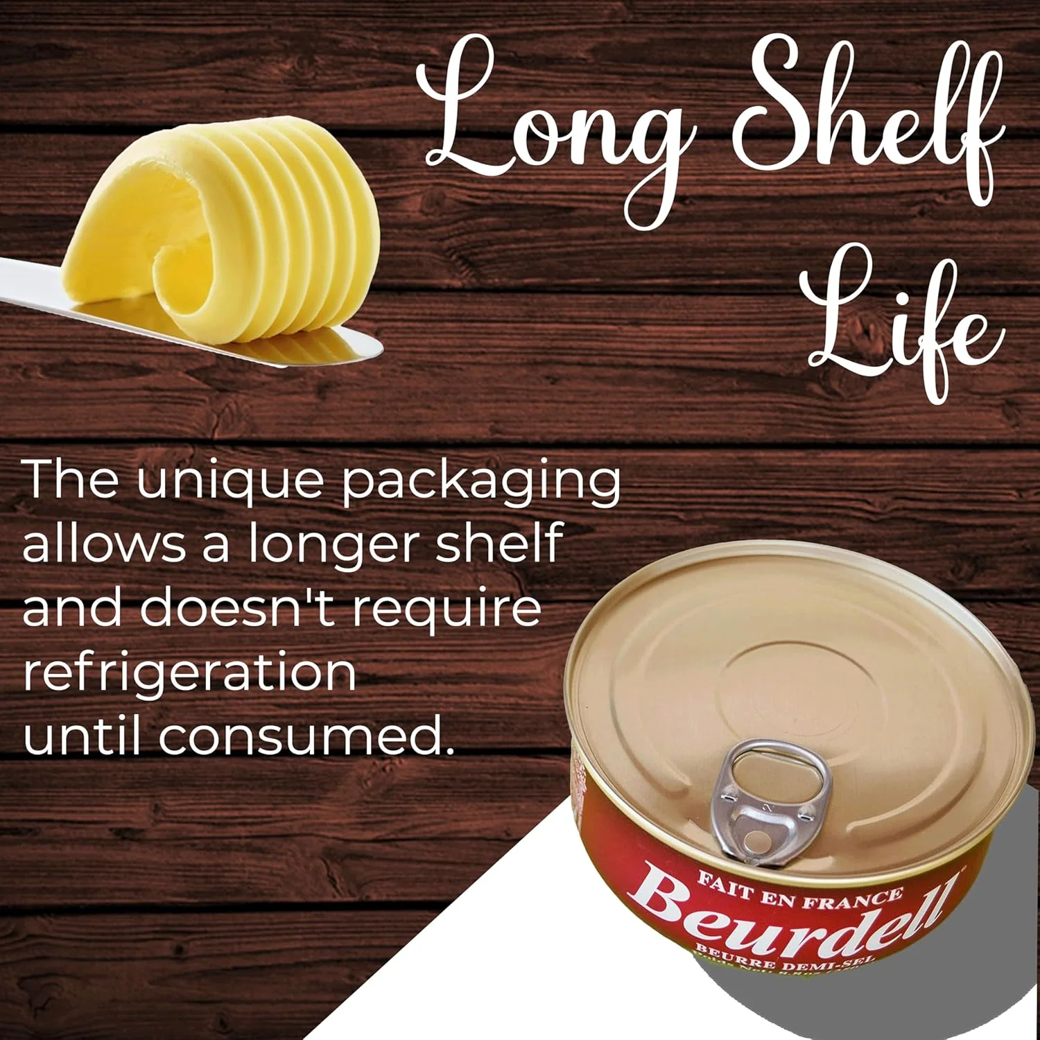 Beurdell Canned French Butter – 100% Natural Salted Pasteurized Real Butter | Long Shelf Life Emergency Survival Food | Great for Cooking, Baking, RV & Camping | Pull Top Lid | Pack of 24 | France