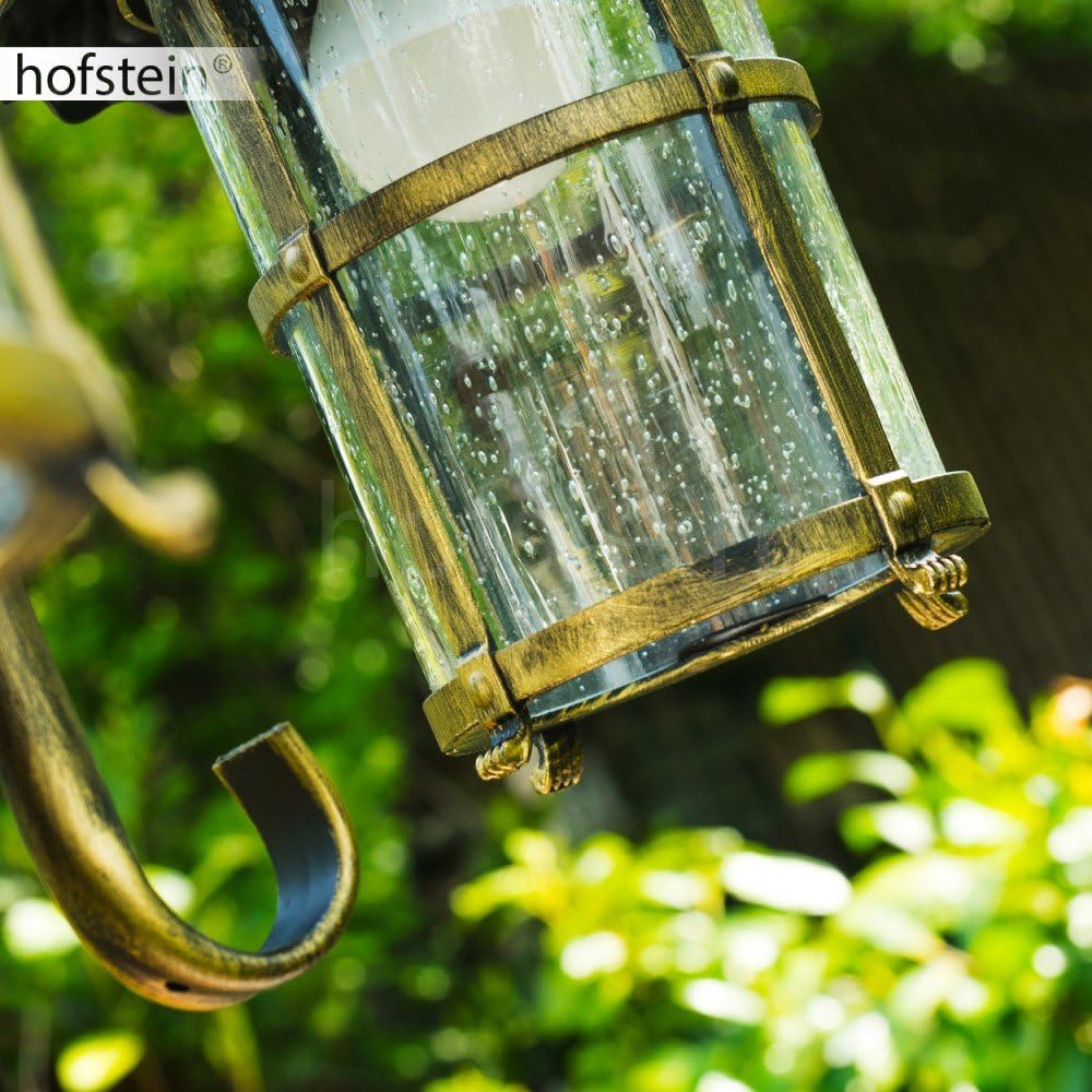 HOFSTEIN Kandelaber Tolep, Außenwegeleuchte aus Metall/Glas in Braun/Gold/Klar, Wegeleuchte im Antik/Retro/Vintage-Design für Garten, Außenbereich, Hof, 220 cm, 3 x E27, IP44