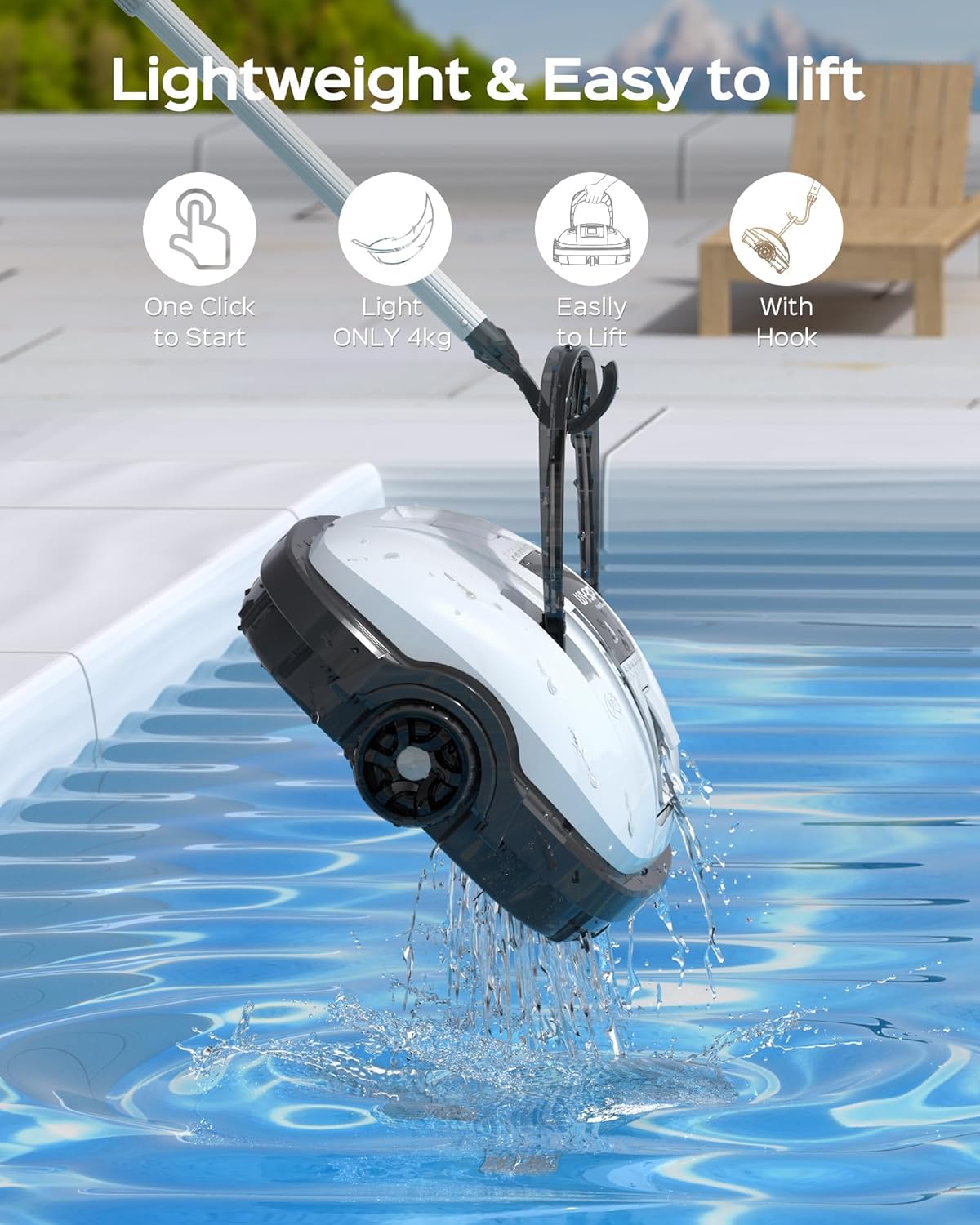 WYBOT Robot Piscina Fuori Terra per Piscina da 80m², Robottino Pulitore con Doppia Motricità e Parcheggio Autonomo | Robot Piscina Pulitore Senza Fili con Batteria Autonomia 100 Min Bianco