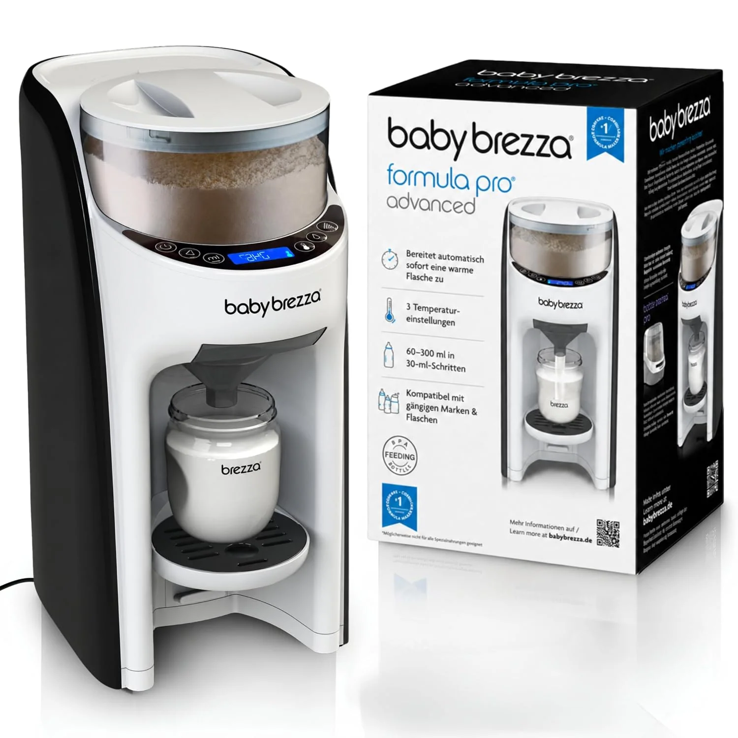 Baby Brezza Flaschenwärmer & -abkühler, Schwarz, Formula Pro Advanced Automatischer Flaschenzubereiter, 3 Temperaturen