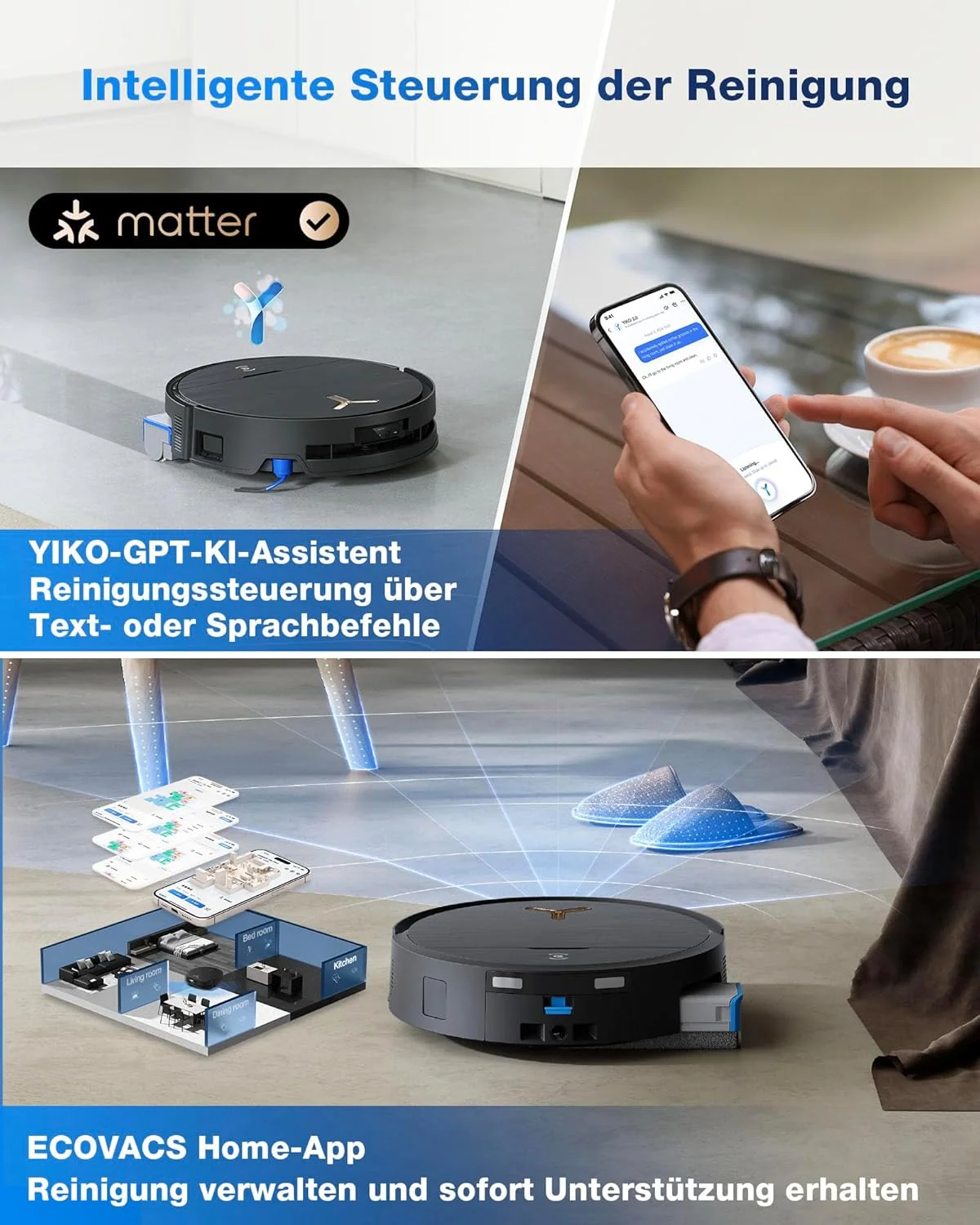 ECOVACS DEEBOT X9 PRO Omni Saugroboter mit Wischfunktion, 16.600 Pa, OZMO Roller, ZeroTangle 3.0,TruEdge 2.0, Heißwasser-Moppwäsche, Heißlufttrocknung, All-in-One Omni Station, YIKO-GPT