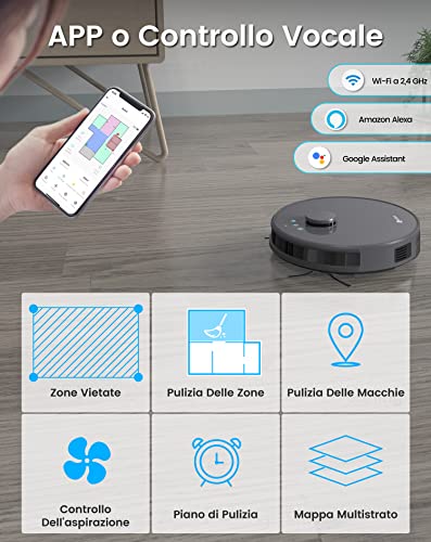LEFANT M1 Robot Aspirapolvere Lavapavimenti con Mappatura,Navigazione LDS,4000 Pa Potente Aspirazione,150 min,Zona Vietata,Aspirapolvere Robot Sottile da Diam 32 cm Controllo App/Alexa,Grigio : Casa e cucina