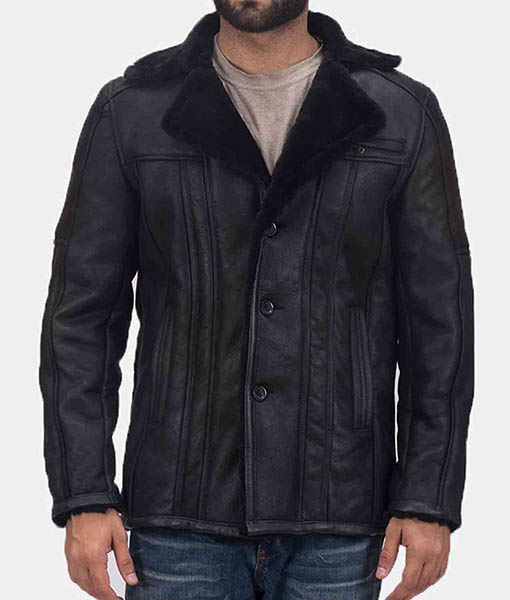 Men’s Shearling Double Face Black Leather Jacket