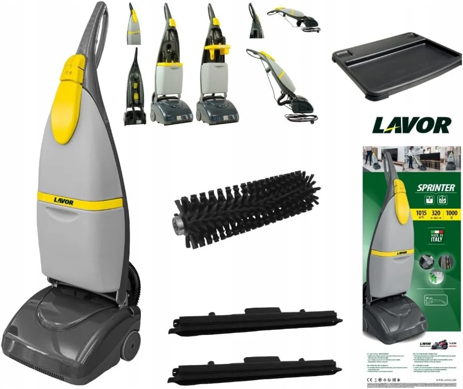 Lavor Kompakte Scheuersaugmaschine Sprinter 1000W, Bodenreinigungsmaschine mit Walzenbürste & Absaugung, Hartbodenreiniger für Büro, 1015 m²/h, Hotel