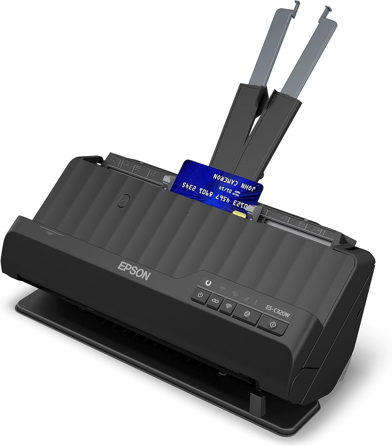 Epson Wi-Fi Scanner ES-C320W, kompakter A4 Business Scanner mit geringem Stromverbrauch, Duplex-Einzugscanner mit vielseitiger Medienverarbeitung, schwarz