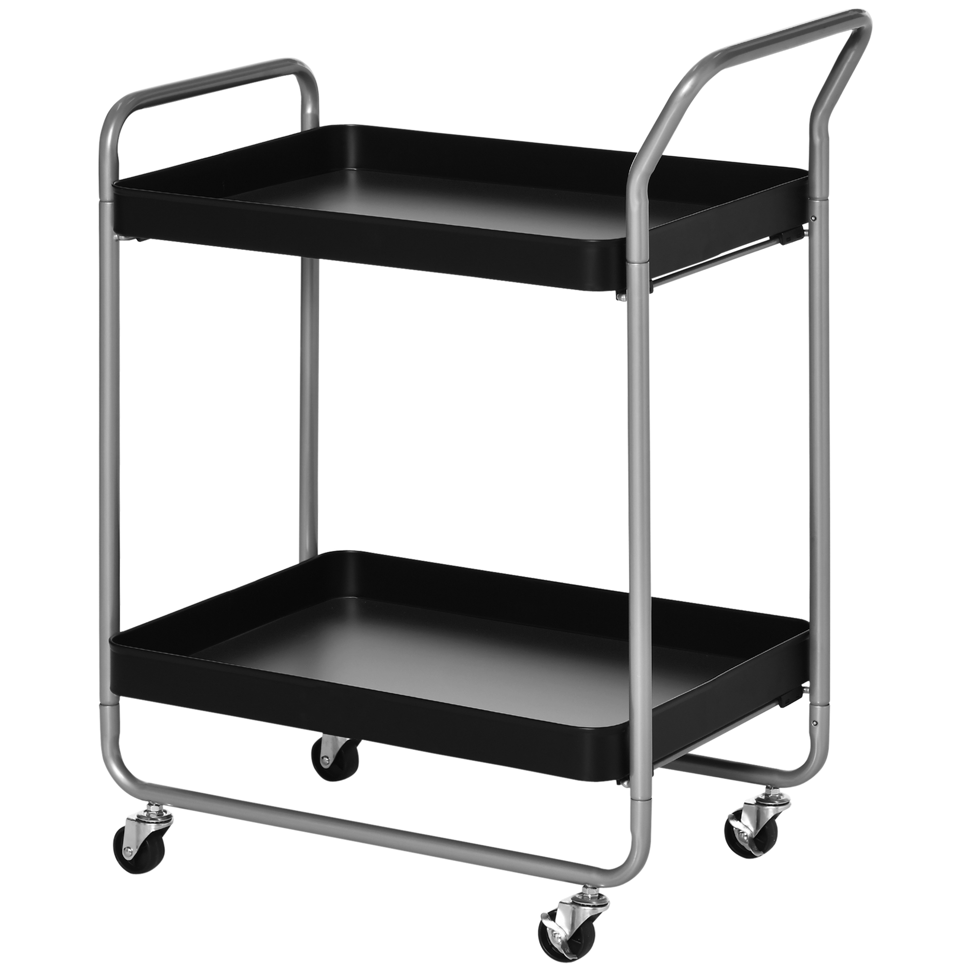 HOMCOM Servierwagen mit 2 Etagen, mit Griffen und Schwenkrädern, Metallwagen für Küche Wohnzimmer, 63x40,4x83,5cm, Schwarz