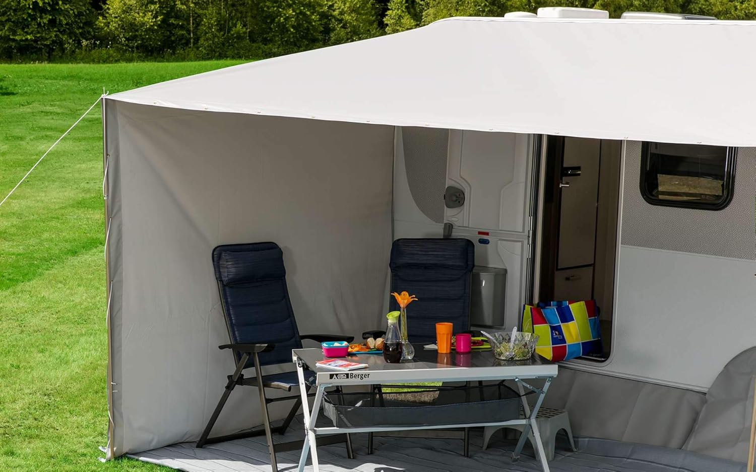 BERGER | Berger Vario Sun Shade 500 x 240 cm - Waterproof Shade Shade for Van/Motorhome, UV and Rain Canopy, Telescopic Steel Poles and Fixing Kit Included
