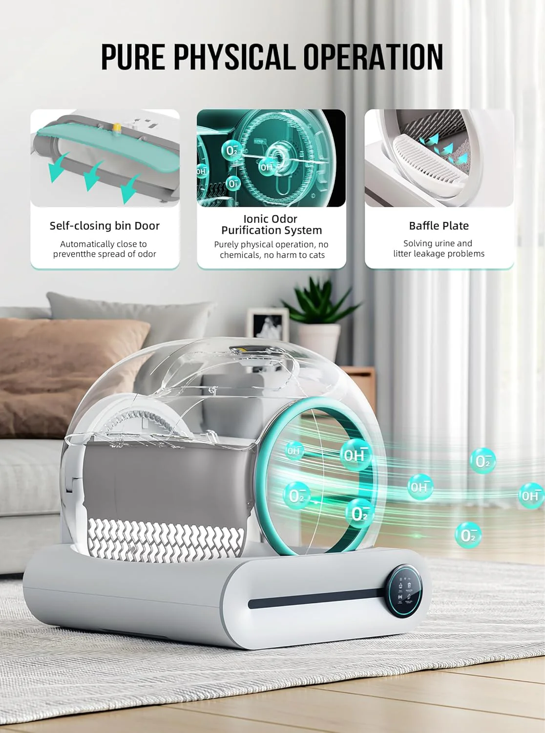 Selbstreinigende Katzentoilette, Automatische Katzentoilette mit Matte und Einlagen, 65 l + 9 l gro?e Kapazit?t, Selbstreinigende Katzentoilette, App-Steuerung/Geeignet f��r mehrere Katzen �C Grau