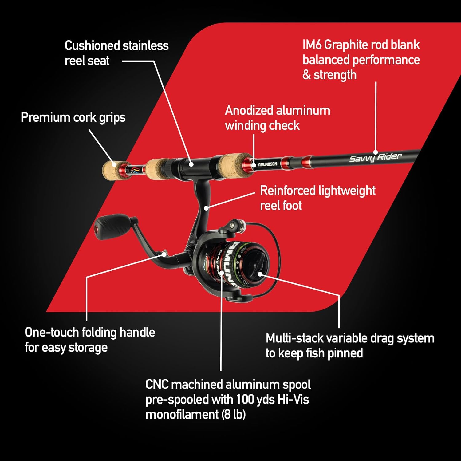 Amundson Angelrute und Rolle, Kombi, automatische Erweiterung, Graphit, Carbon, Aluminiumspule, tragbar, Reise- und Camping-Set, für alle Jahreszeiten, Allwetter-Angelköder für Anfänger und Angler,