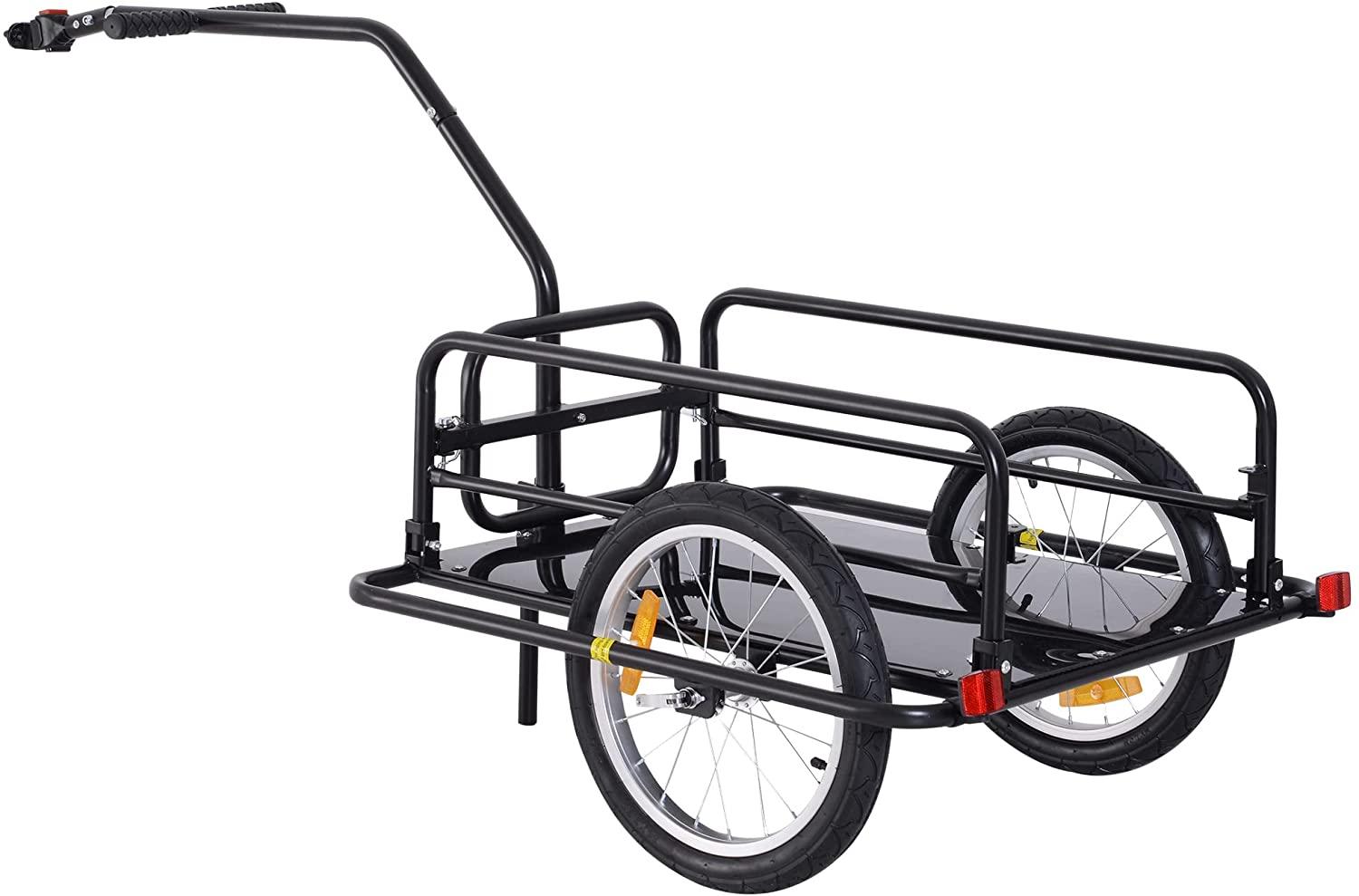 Aosom Foldable Bike Cargo Trailer, 80lbs Capacity, 16′′ Wheels, Black, with Hitch