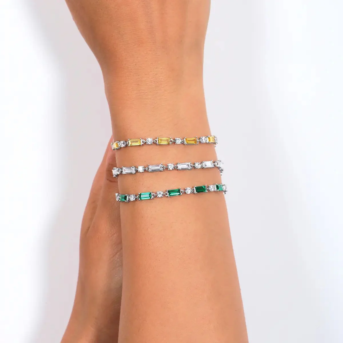 Bracciale Amen tennis rodiato bianco con zirconi bianchi taglio baguette BT2REBBBZ16