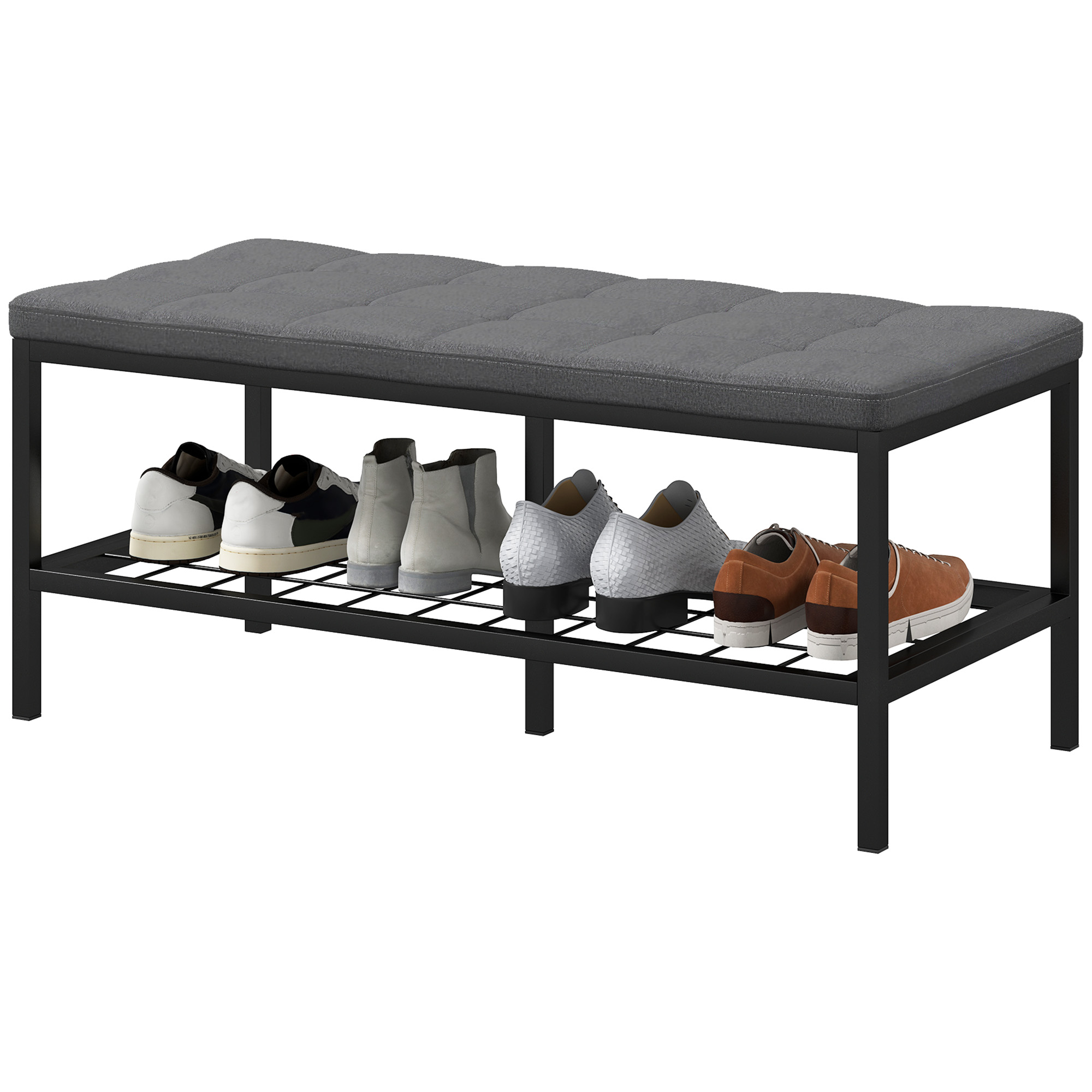 HOMCOM Schuhbank mit gepolstertem Kissen und Regal, Eingangsbank für Flur, Schlafzimmer, 90x41x40cm, grau