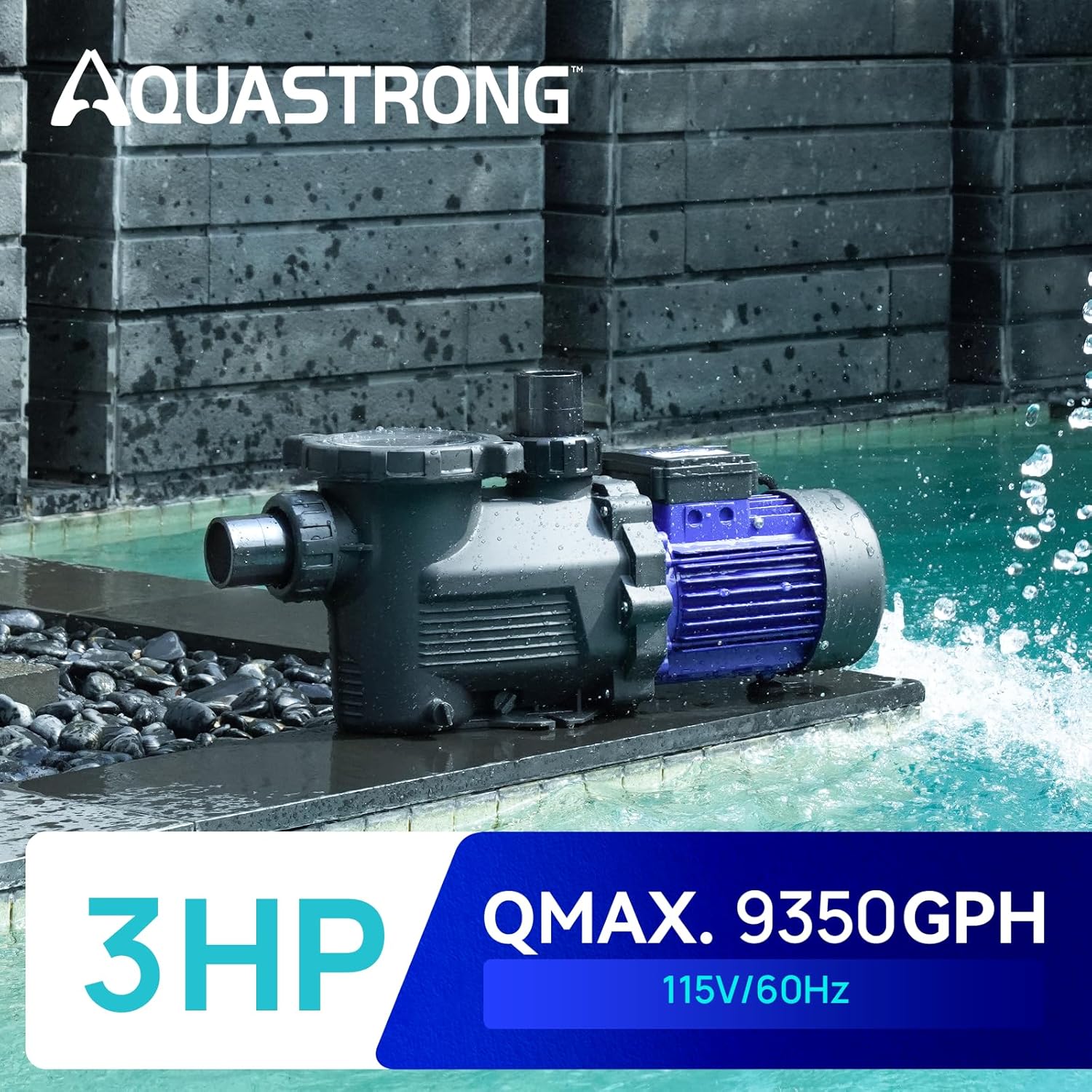 Aquastrong In/Above Ground Pool Pump High Flow Self Primming Swimming Pool Pump Charcoal Black
