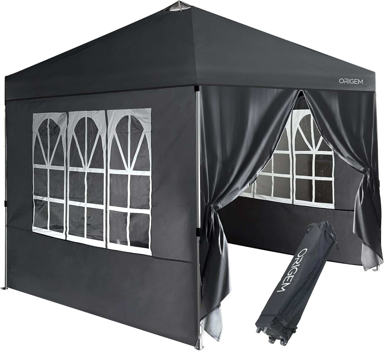 Origem Waterproof Folding Gazebo 3 x 3 m, 2.5 x 2.5 m, 3 x 6 m, One-Touch Assembly and Storage Bag with Wheels, Portable Outdoor Heavy Duty Gazebo with Mosquito Net for Garden, Beach, Camping