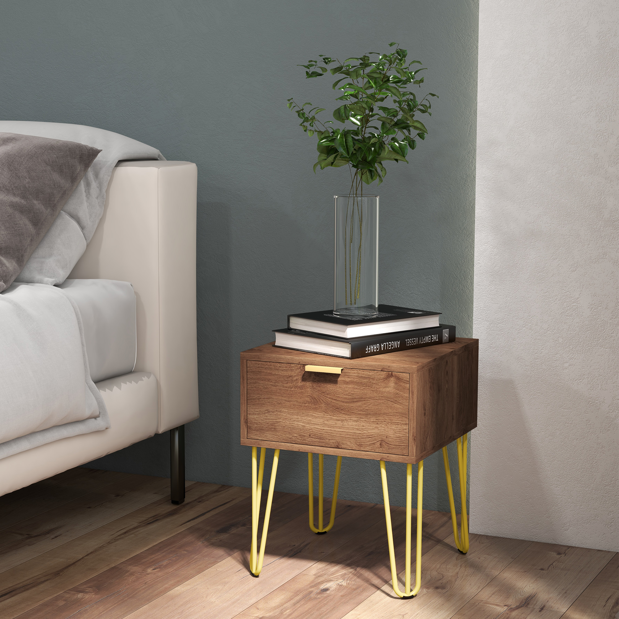 HOMCOM Nachttisch Nachttisch mit Schublade Beistelltisch aus Holz - Haarnadelstahl gold 39,5L x 41B x 49H cm