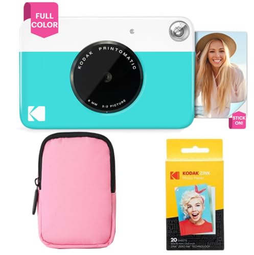 KODAK Printomatic Pacchetto iniziale per macchina fotografica a stampa istantanea a colori   Custodia morbida   Carta fotografica Zink 20pk   Foto colorate su carta adesiva 2x3"   Blu : Elettronica