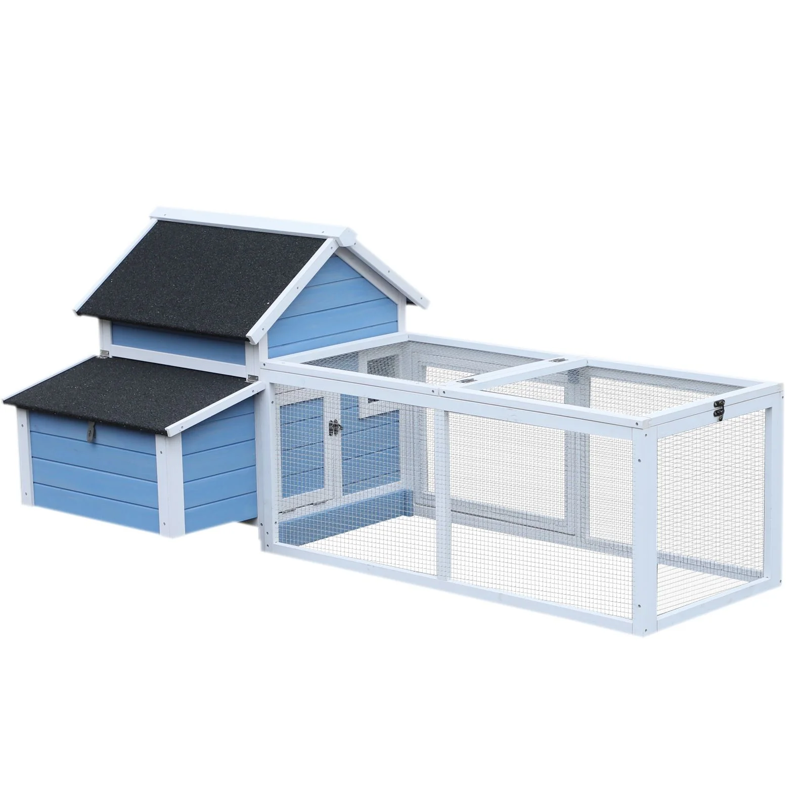 Easycomfort Gabbia per Galline Ovaiole con Zona Corsa e Vassoio di Nidificazione Rimovibile, Pollaio da Giardino in Legno con Tetto Impermeabile, 180x91x79 cm