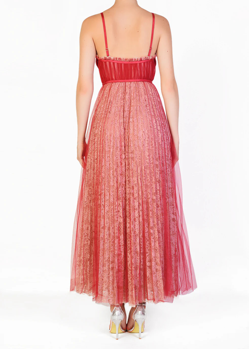 Raspberry Lace Tulle Overlay Maxi Dress