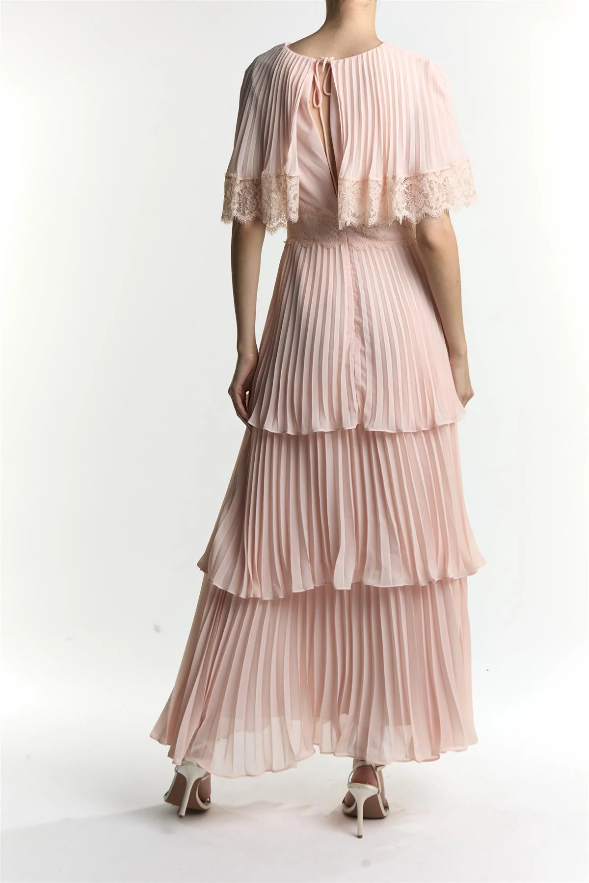 Soft Pink Julie Cape Sleeve Pleated Maxi-Dress