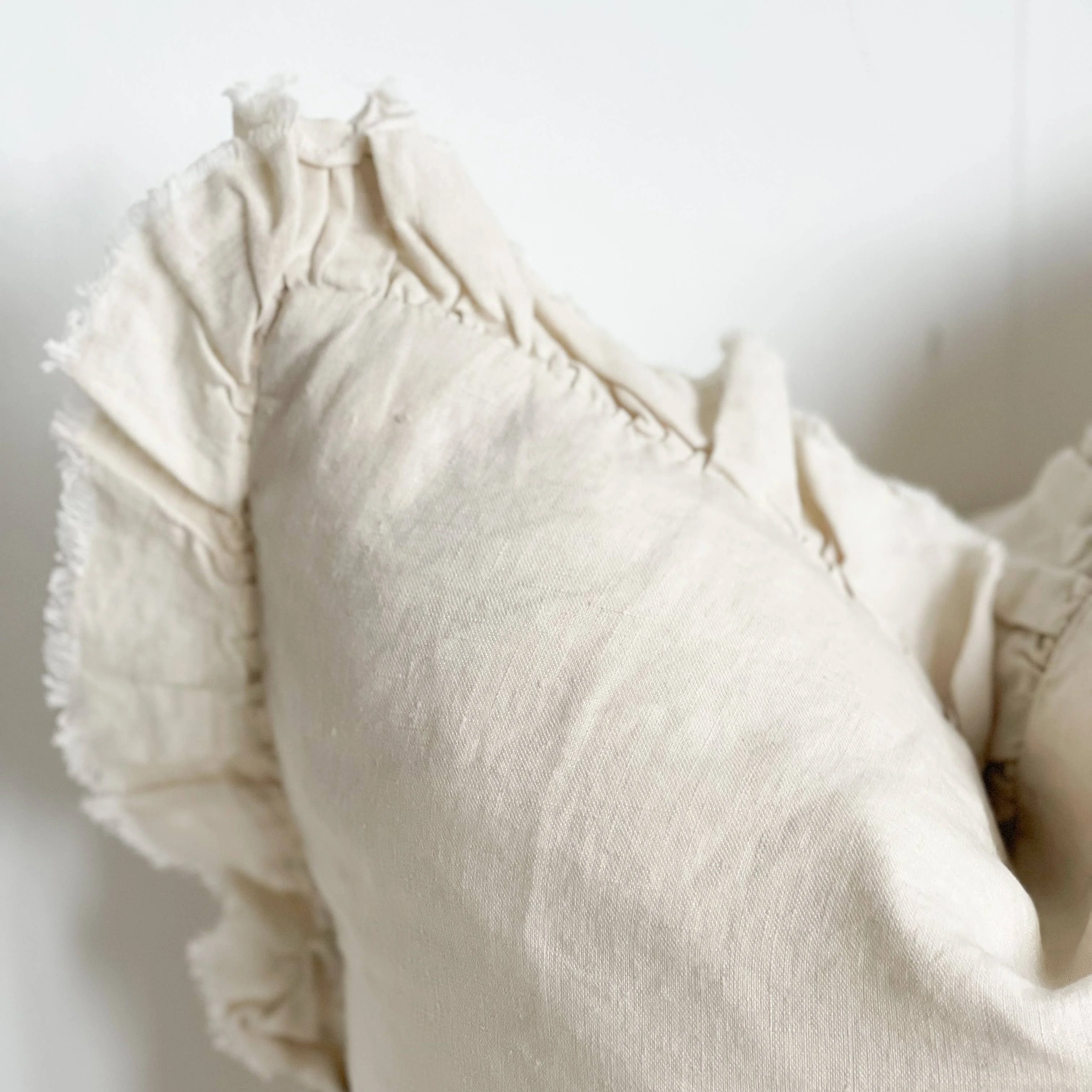 Cream Stonewashed Linen Cushion �C Ruffled Edge, 53cm