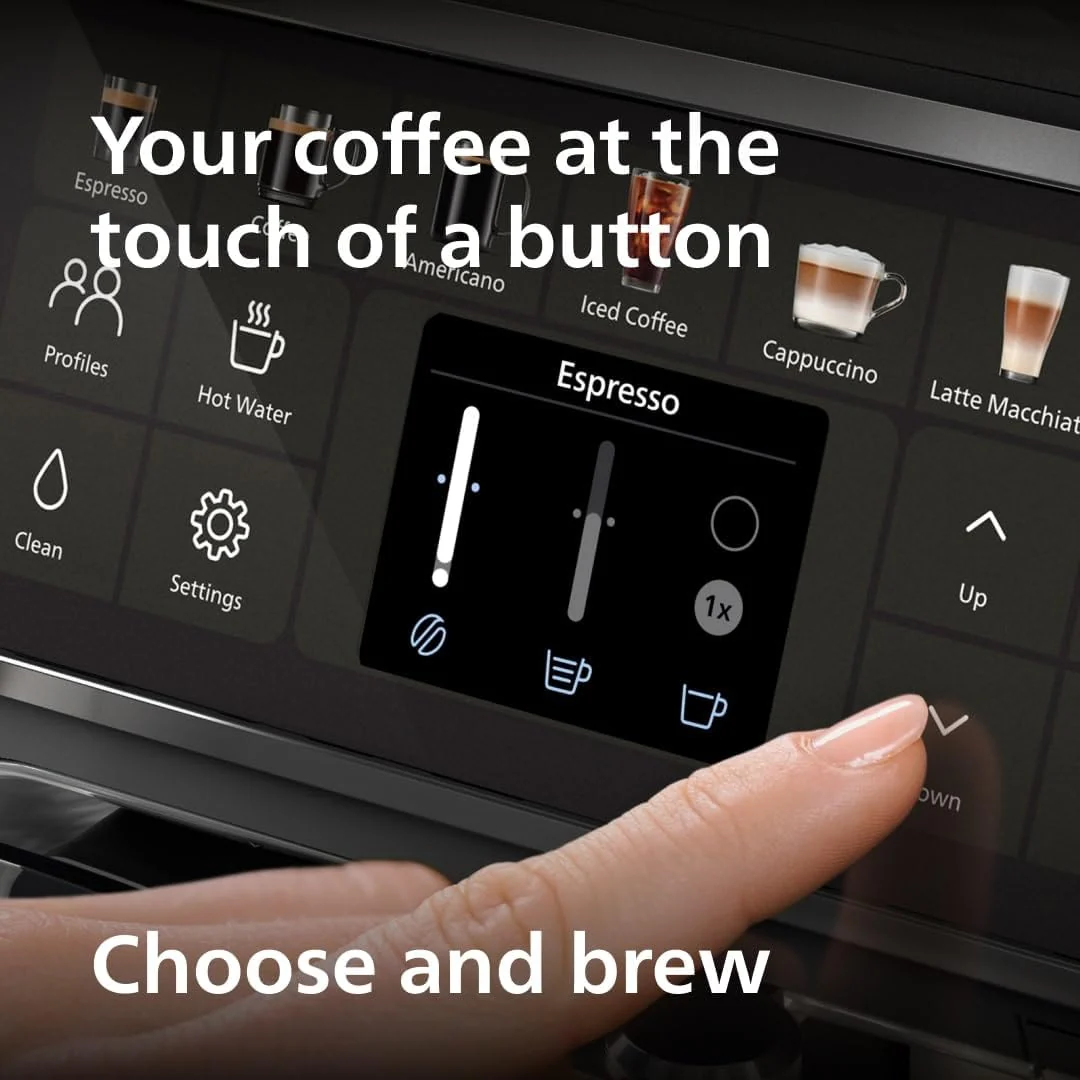 The 4400 series Rattolgo automatic Italian coffee machine features silent brewing technology and quick start-up. The fragrant coffee made from freshly ground coffee beans offers 12 hot and cold beverages, with a black chrome finish.