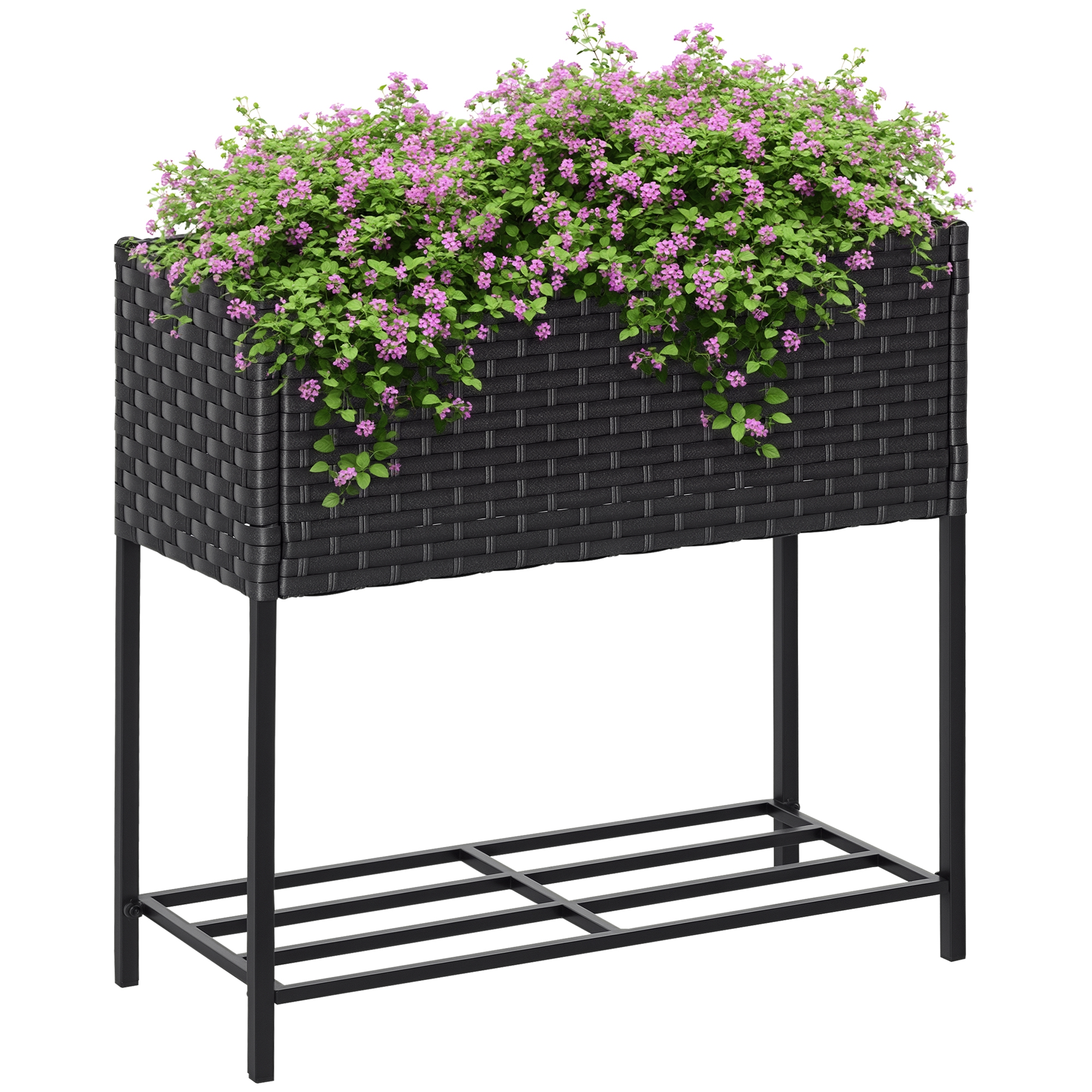 Outsunny Hochbeet, Blumenkasten, tiefe Ablage, Metallrahmen/Polyrattan, 70 x 30 x 70 cm, Dunkelbraun