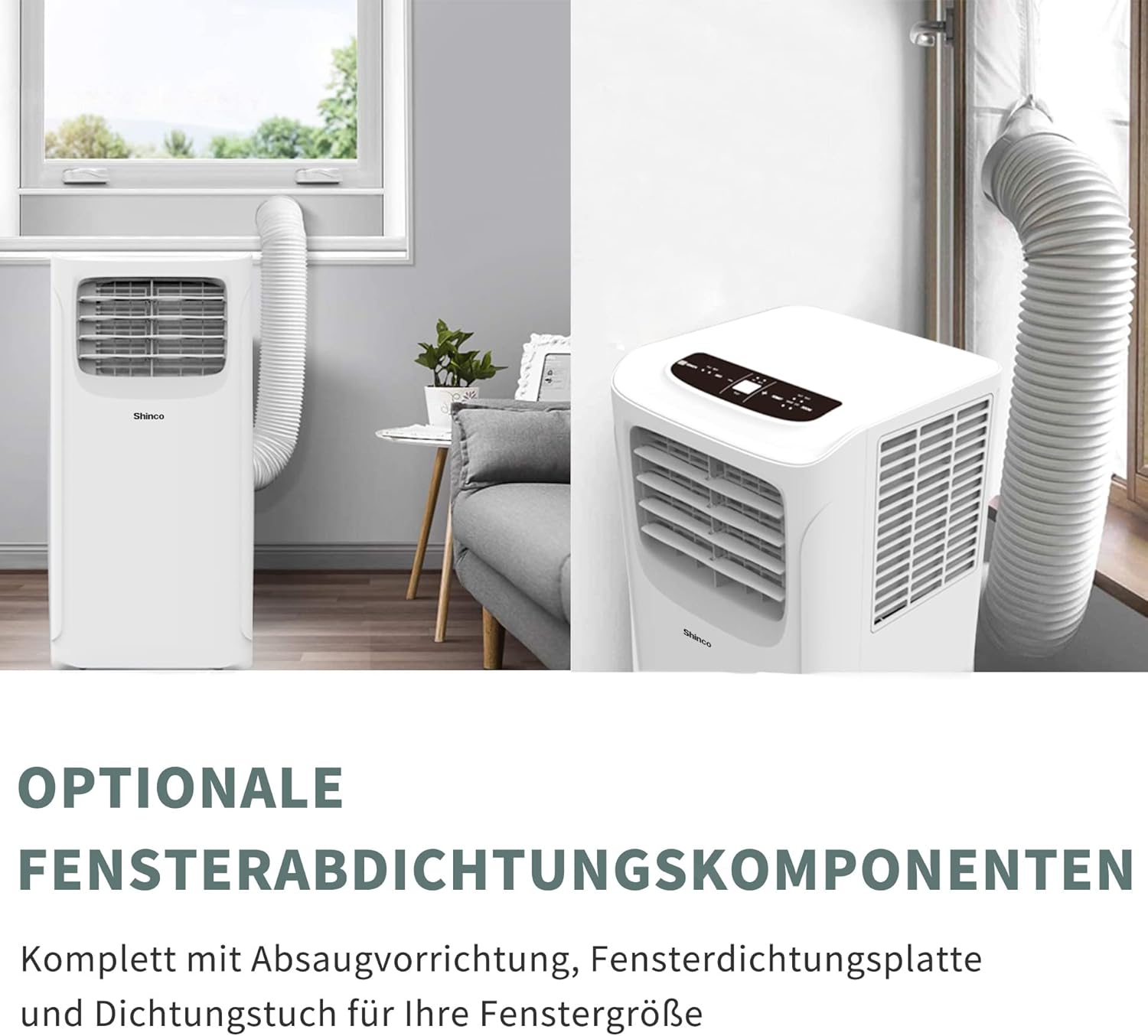 SHINCO Mobile Klimaanlage mit Abluftschlauch, 9000BTU, 2,6 kW, Kühlen&Ventilieren&Entfeuchten, Mobiles Klimagert mit Schlafmodus, Raumgre bis 22㎡, 24-Stunden-Timer