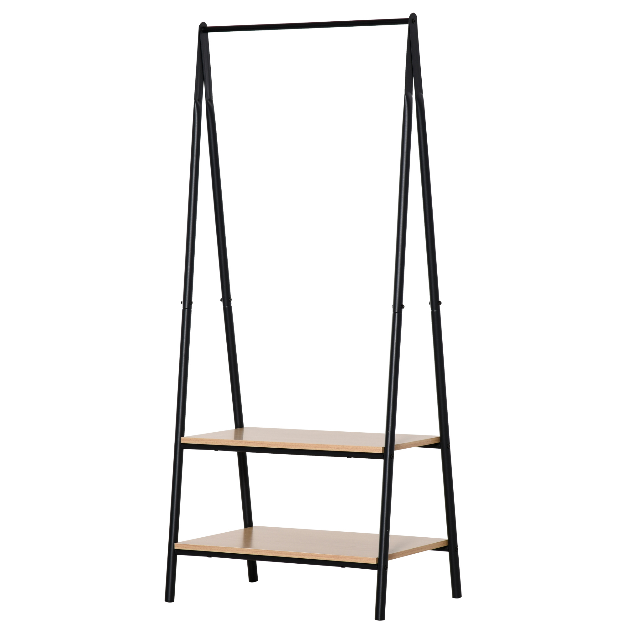 HOMCOM Gaderobenständer Kleiderständer Kleiderstange mit Schuhablage Wäscheständer Metall + Holz Schwarz + Natur 64 x 42,5 x 149 cm